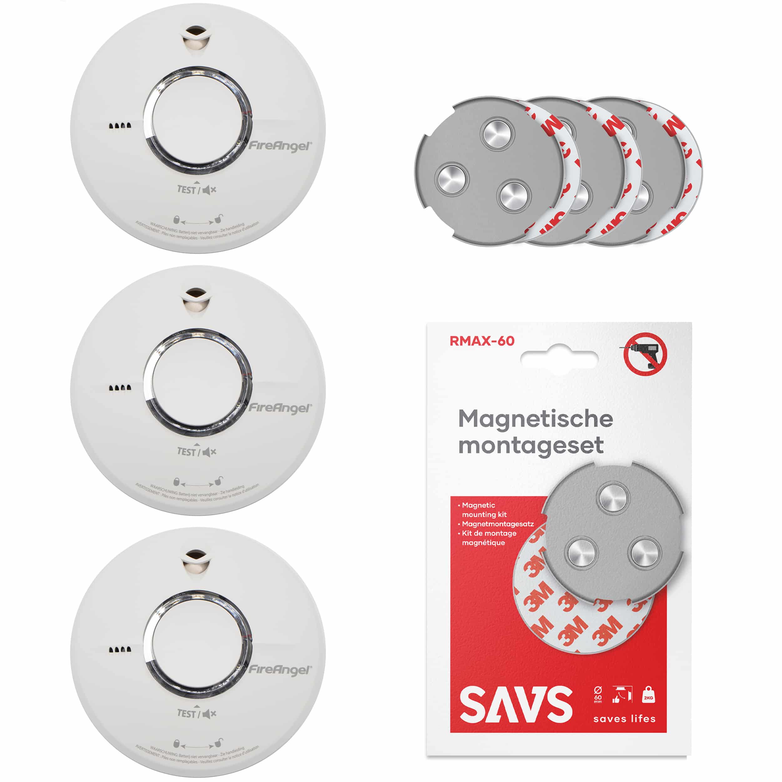 FireAngel ST-622 Rookmelderset + magnetische montagesets 3-pack - 10 jaar batterij - Inclusief magnetische montagesets - Voordelig 3 pack