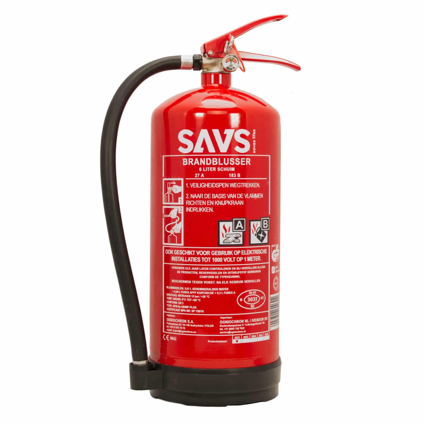 Koop SAVS® Brandblusser schuim 6 liter – GPN-6x AB/MP PLUS