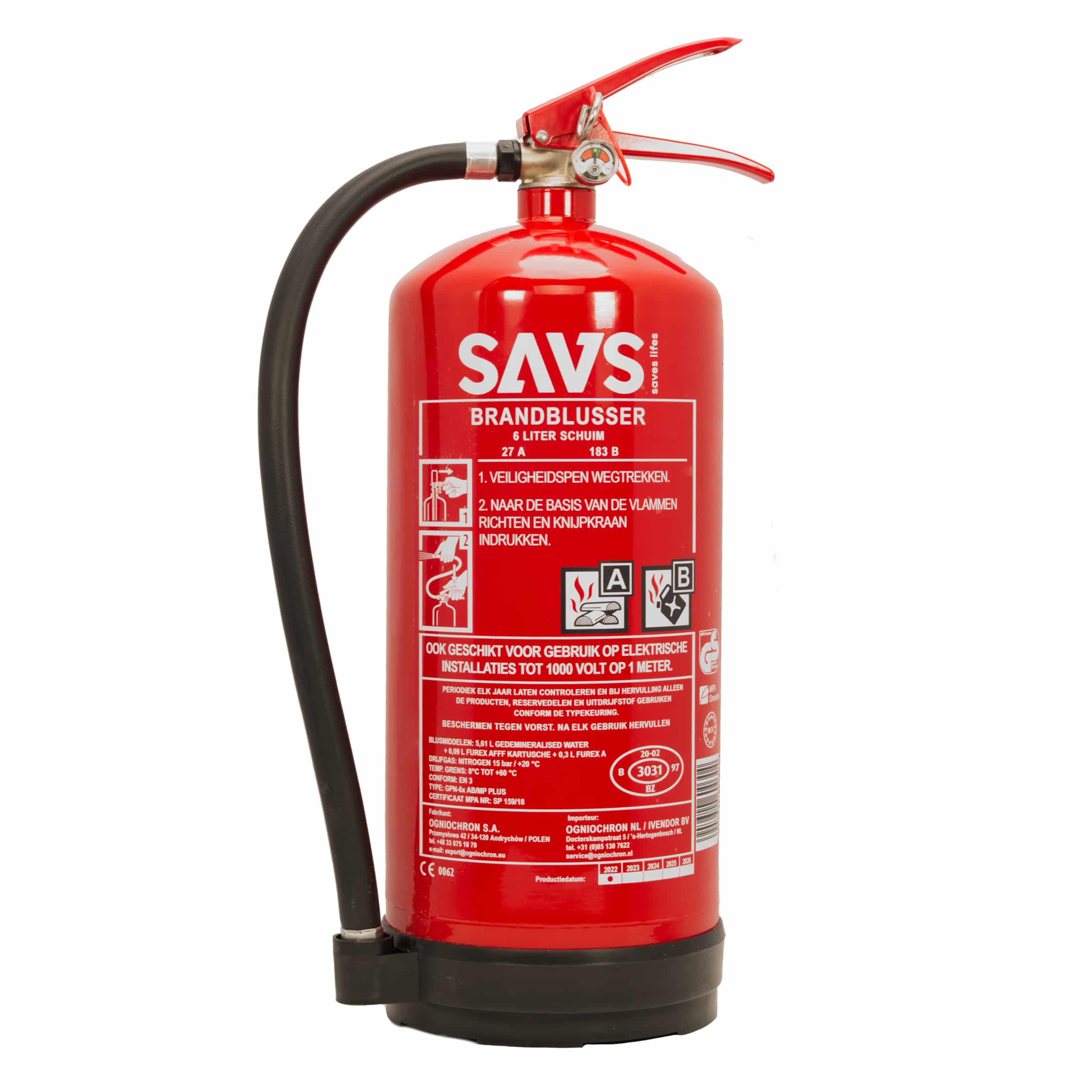 SAVS® Brandblusser schuim 6 liter – GPN-6x AB/MP PLUS