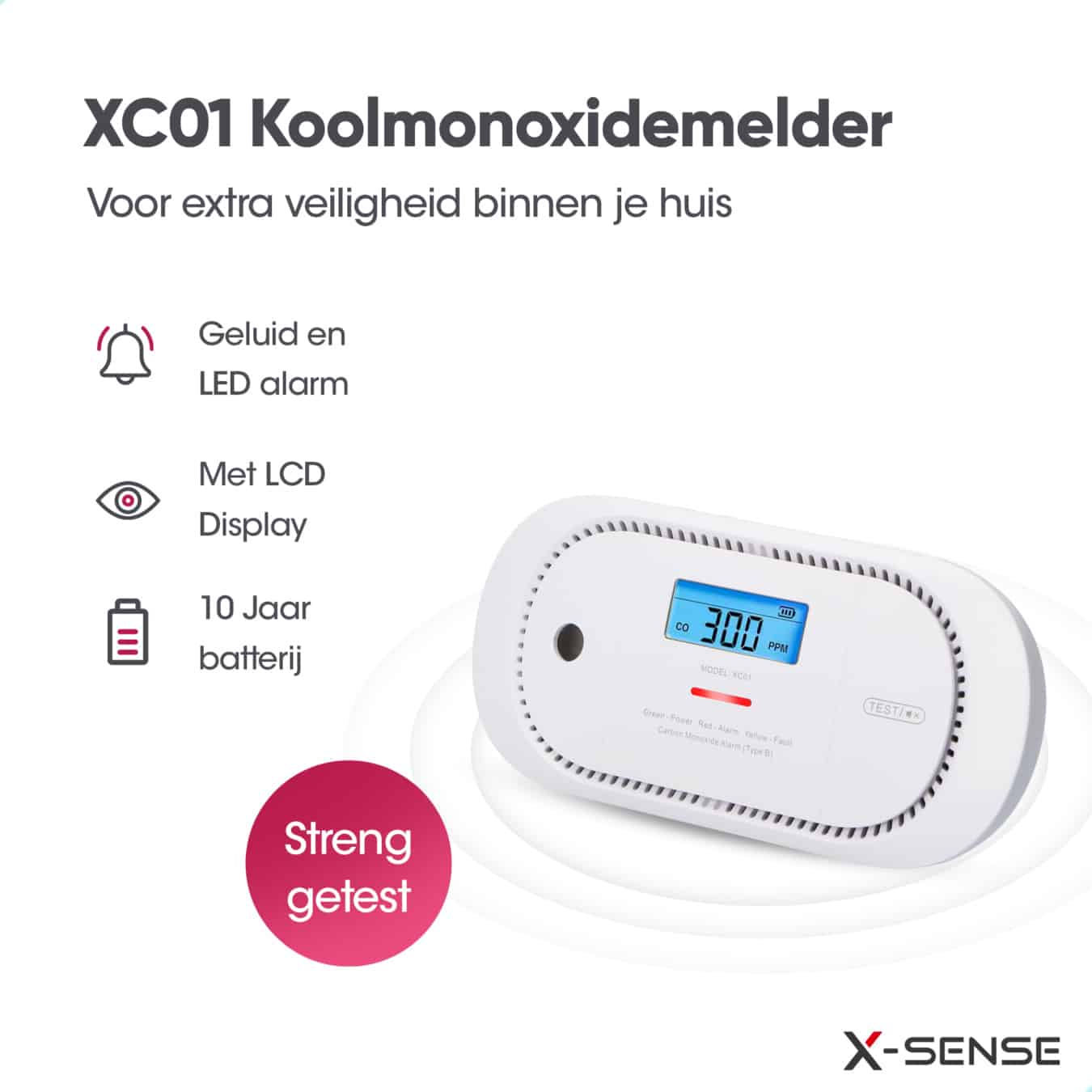 Design Koolmonoxidemelder met 10 jaar batterij - Automatische