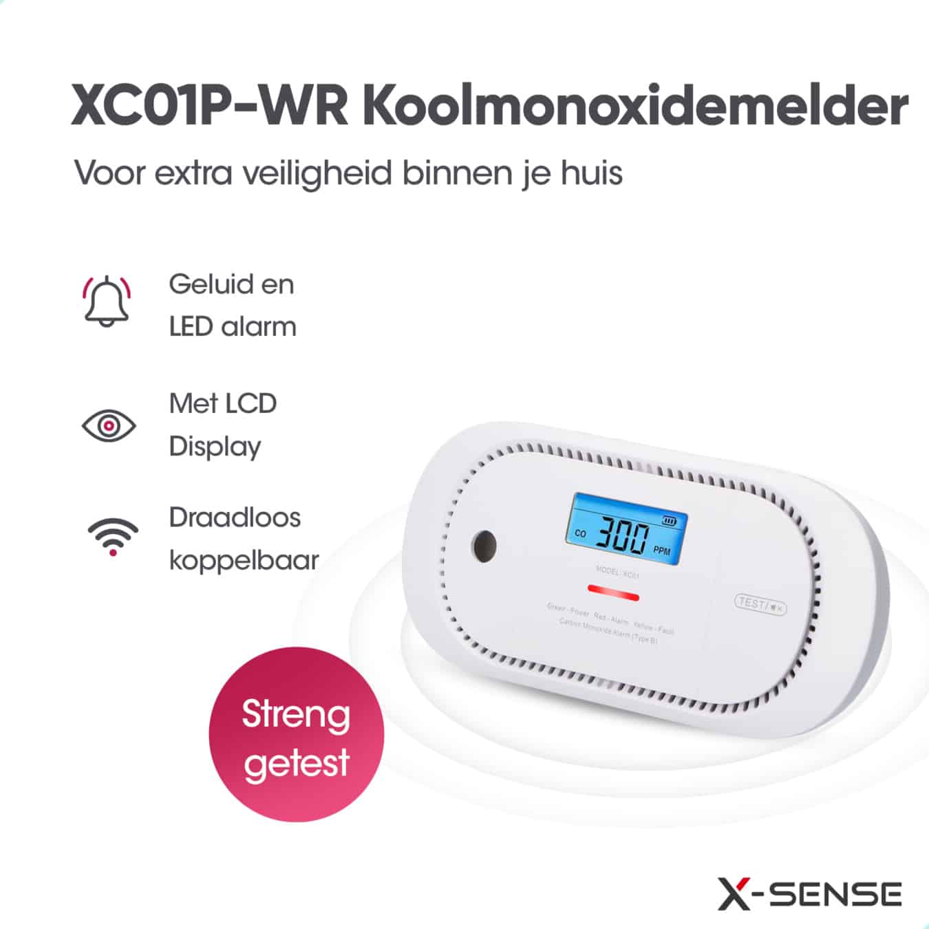 Koop X-Sense XC01P-WR Koolmonoxidemelder - draadloos koppelbaar