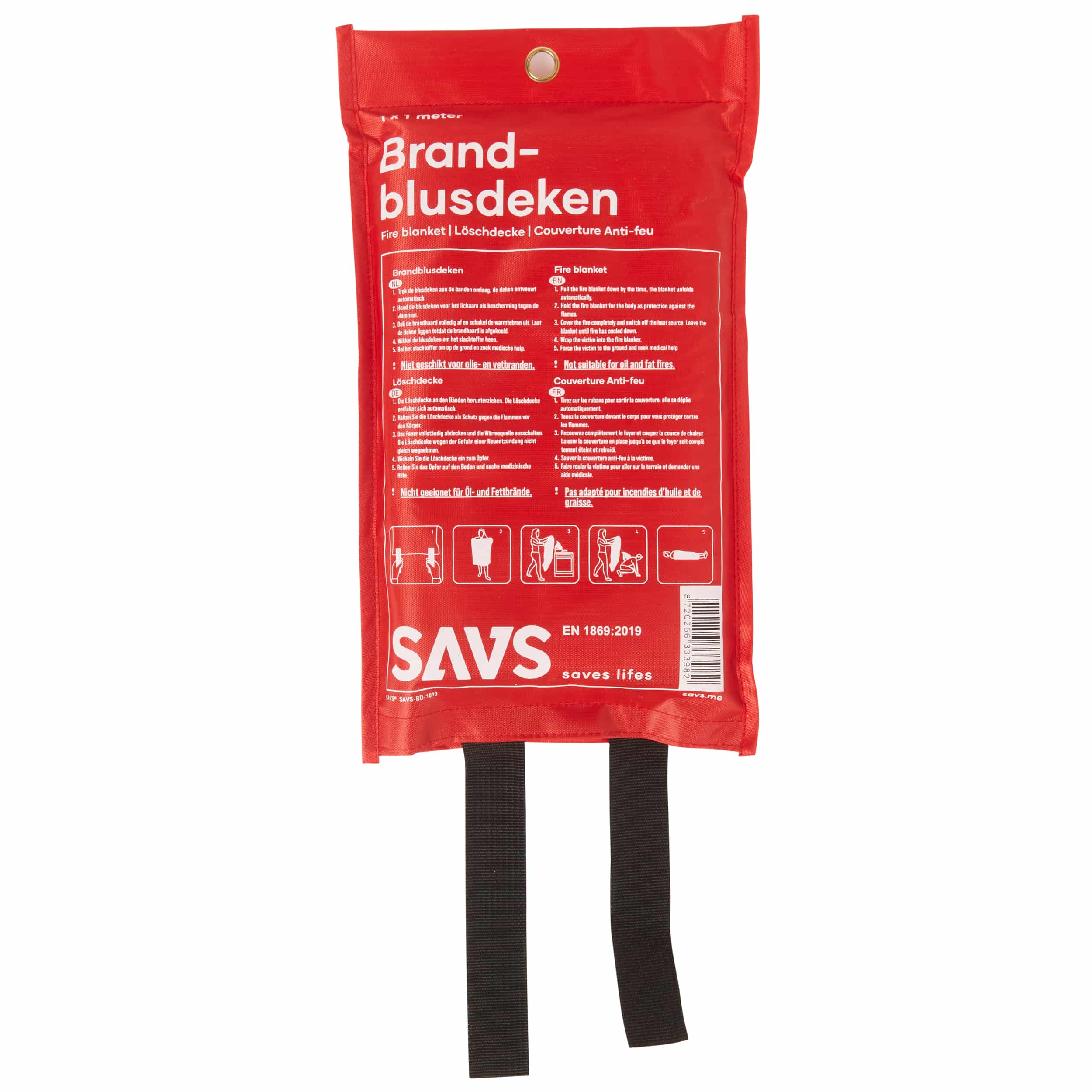 SAVS® Blusdeken - 120 x 180 cm - Branddeken voor o.a. thuis & keuken - Handig ophangoog