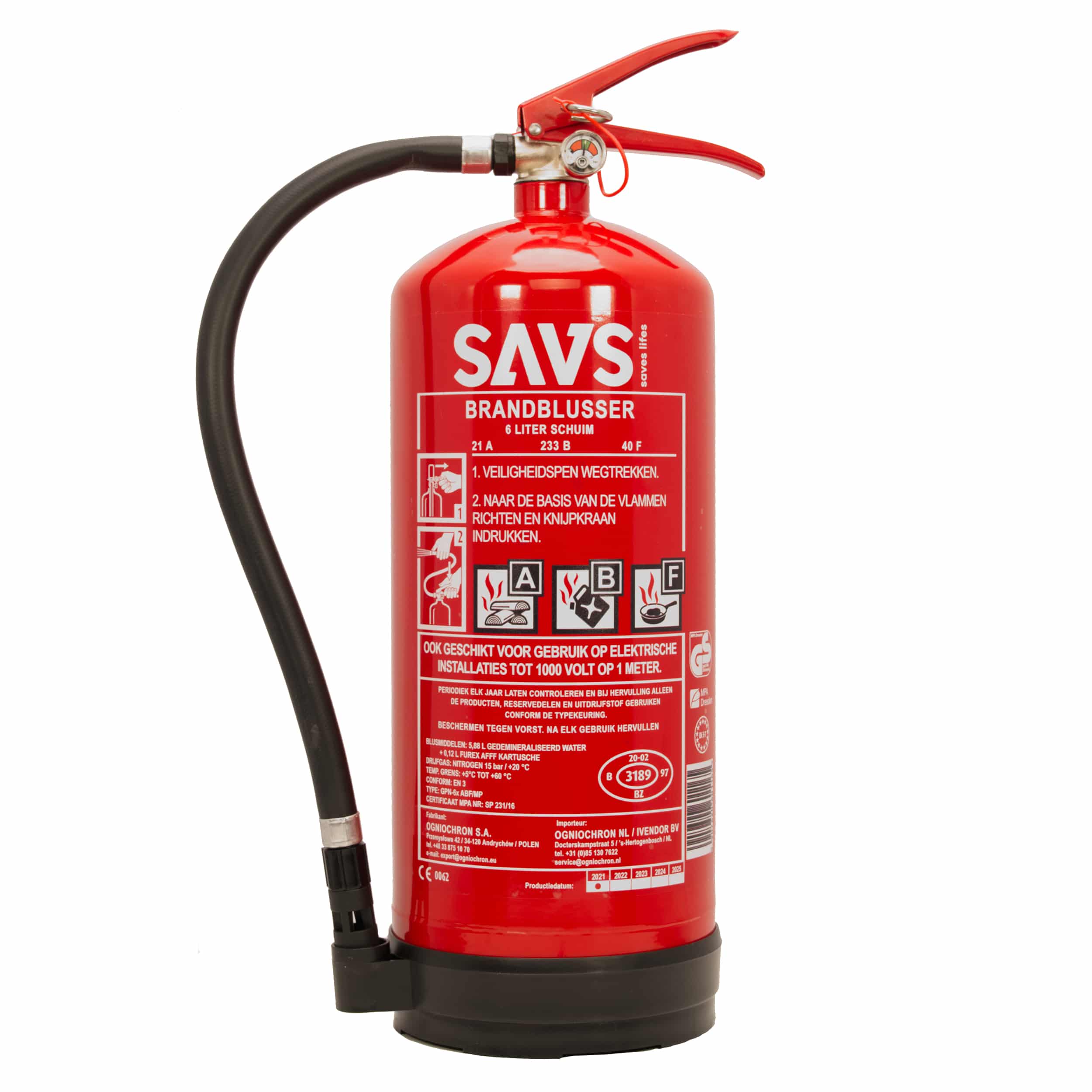 SAVS® Brandblusser vetblusser 6 liter Schuim GPN 6x ABFMP