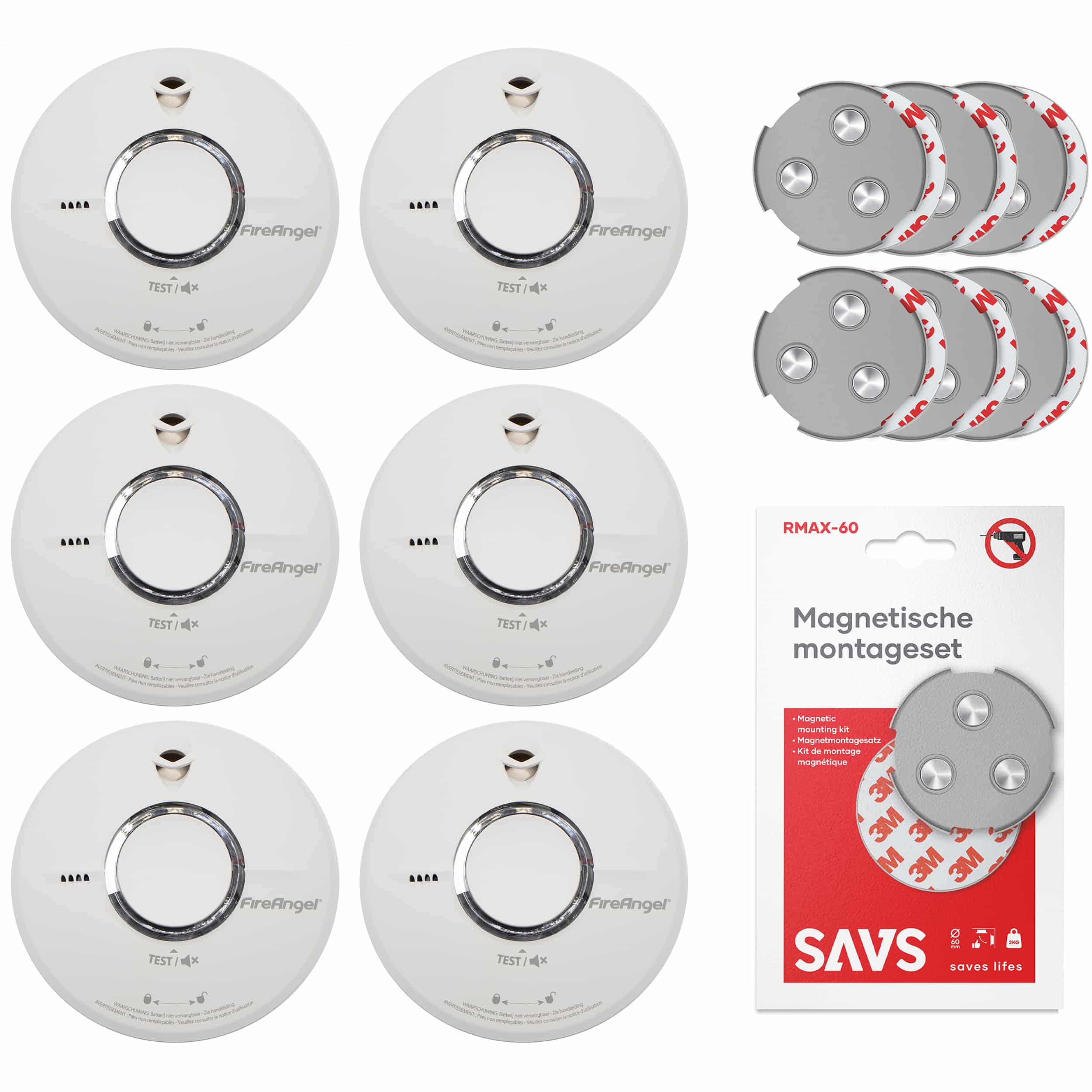FireAngel ST-622 Rookmelderset + magnetische montagesets 6-pack - 10 jaar batterij - Inclusief magnetische montagesets - Voordelig 6 pack