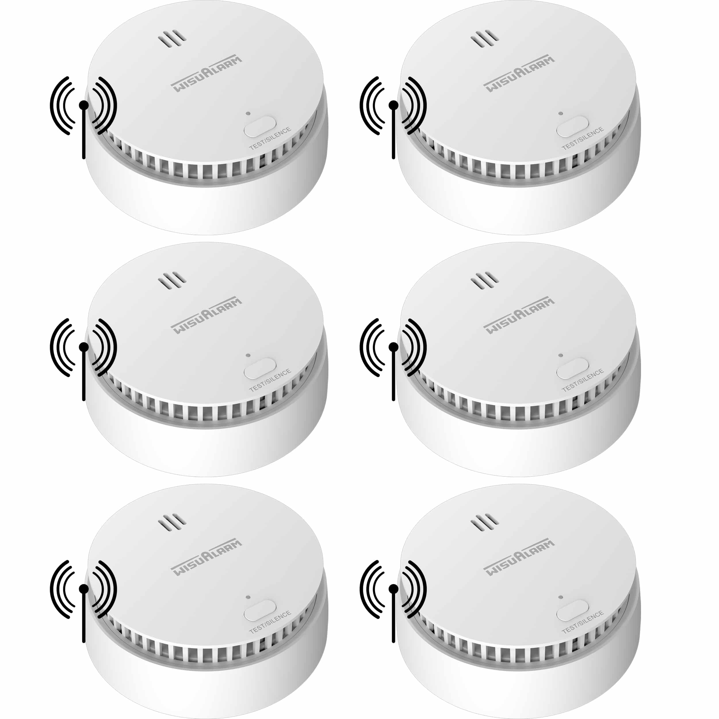WisuAlarm SA30A-R8 Draadloos koppelbare rookmelder - 6 Rookmelders - 10 jaar batterij - Kan in de buurt van keuken en badkamer - Voldoet aan Europese norm - Koppelbaar brandalarm