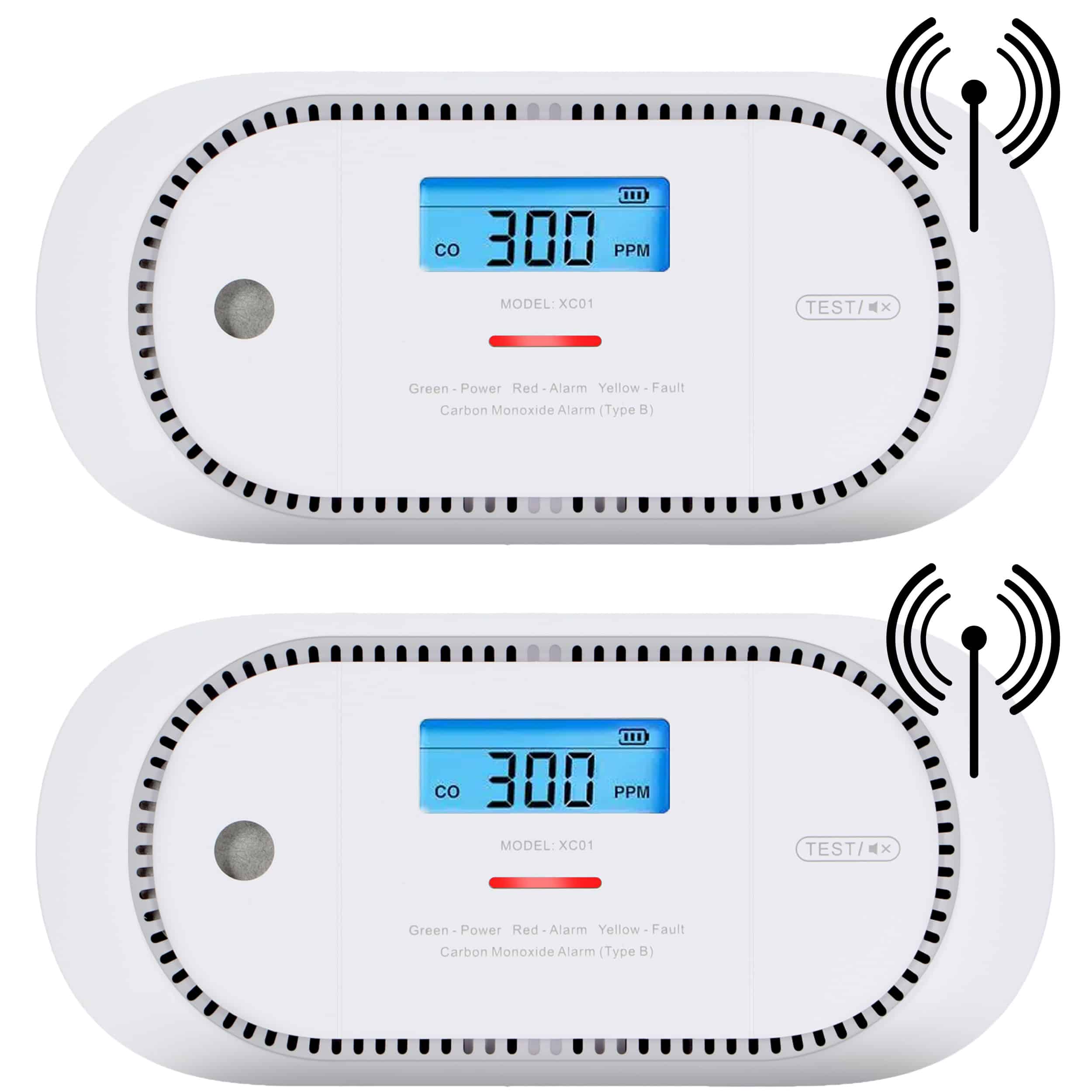 X-Sense XC01P-WR Koppelbare koolmonoxidemelder - 2 koolmonoxidemelders - 10 jaar Figaro® sensor - LCD display - Voldoet aan Europese norm - Draadloos koppelbaar