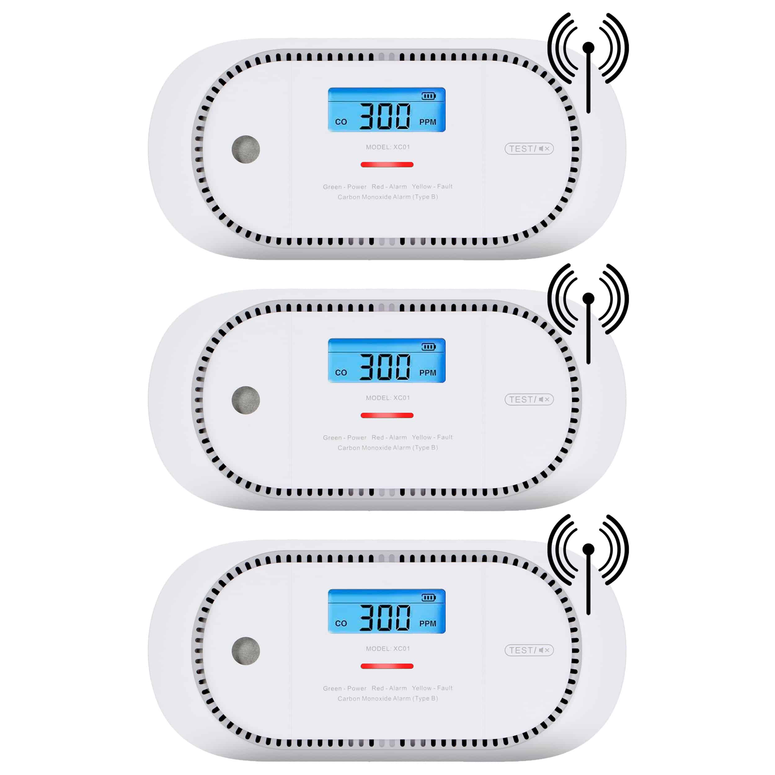 X-Sense XC01P-WR Koppelbare koolmonoxidemelder - 3 koolmonoxidemelders - 10 jaar Figaro® sensor - LCD display - Voldoet aan Europese norm - Draadloos koppelbaar