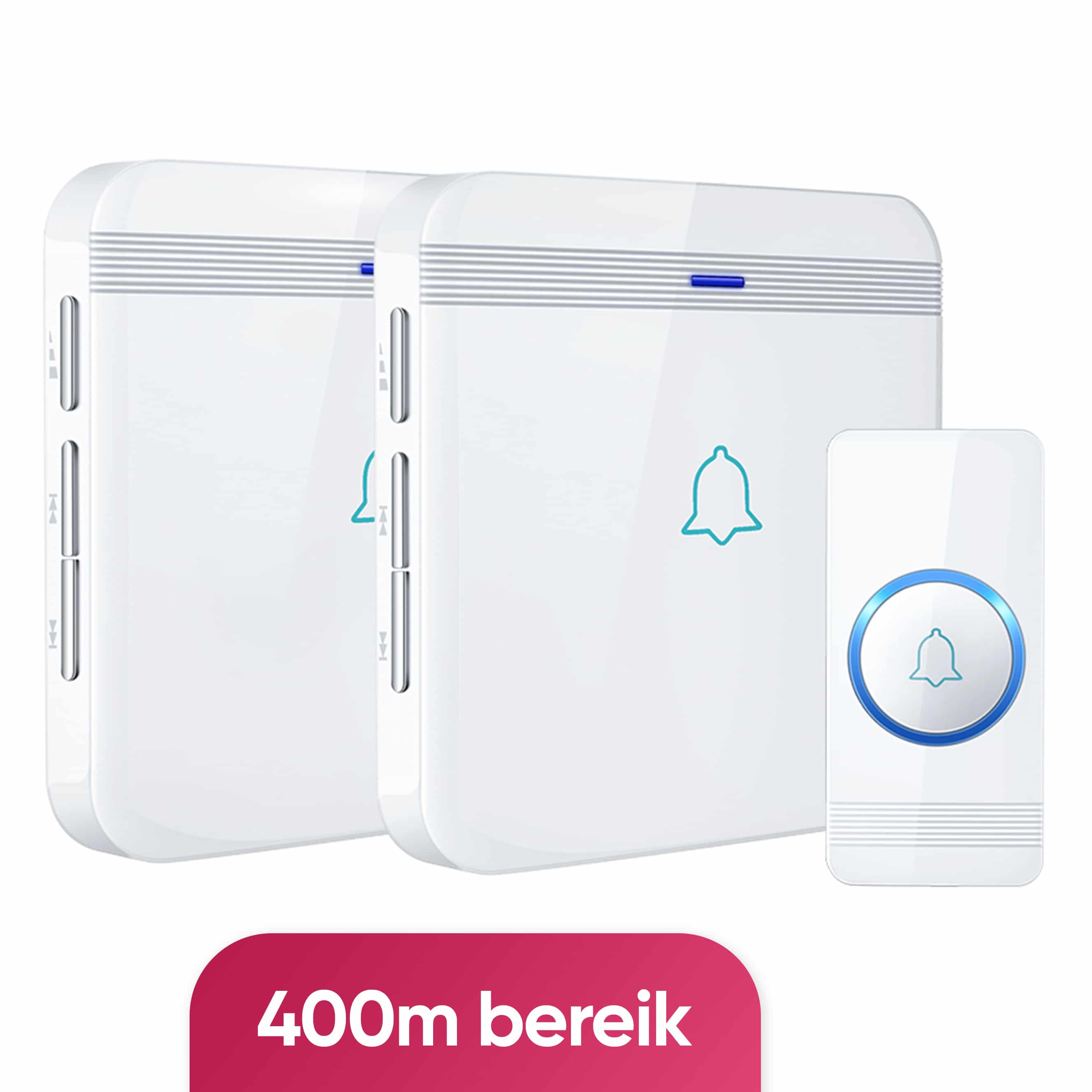 AVANTEK Draadloze deurbel met 2 ontvangers - Wit - Bereik 400 meter - Waterdicht - Zonder batterijen - 52 melodieën