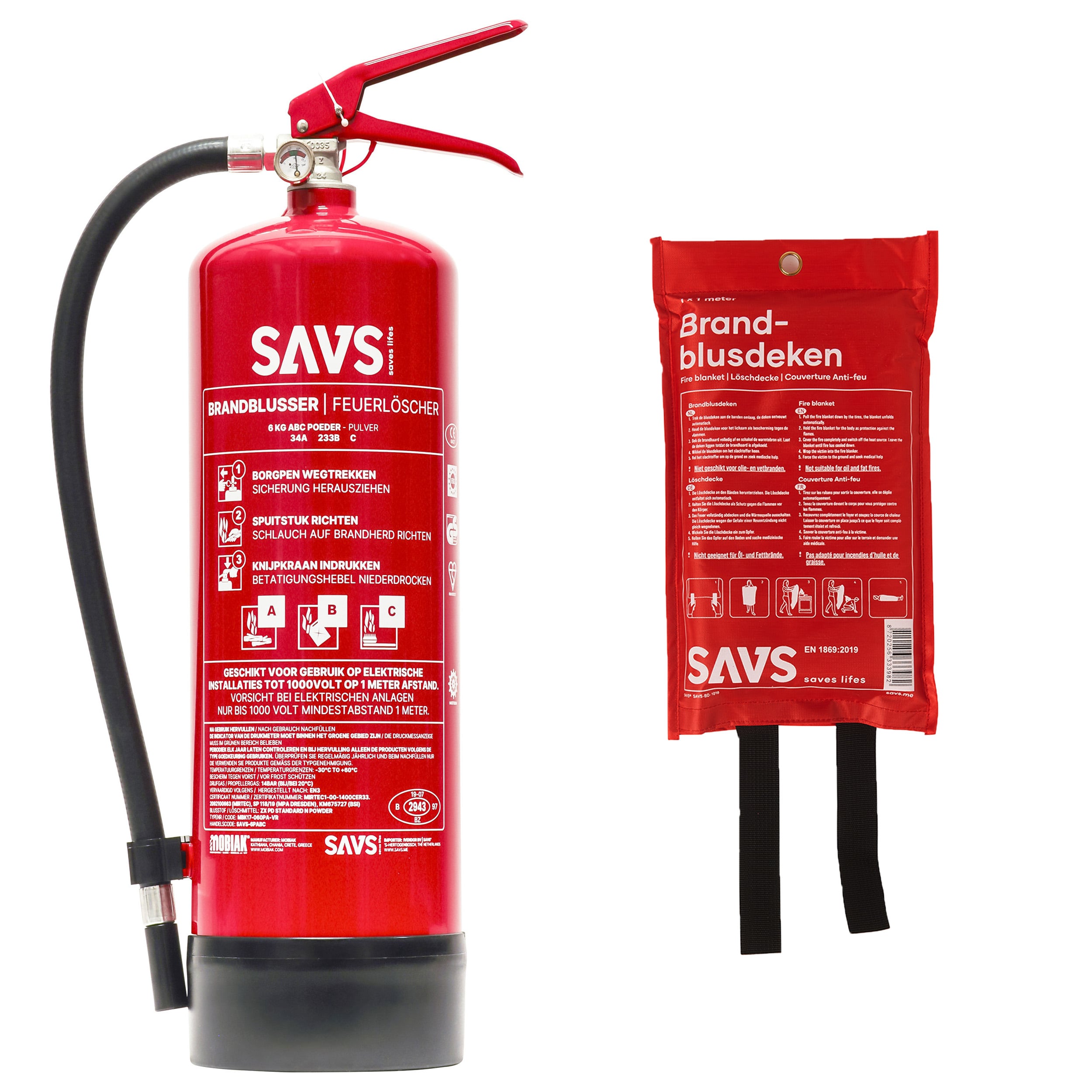 SAVS Brandblus box - Poederblusser 6 kg + Blusdeken - XL