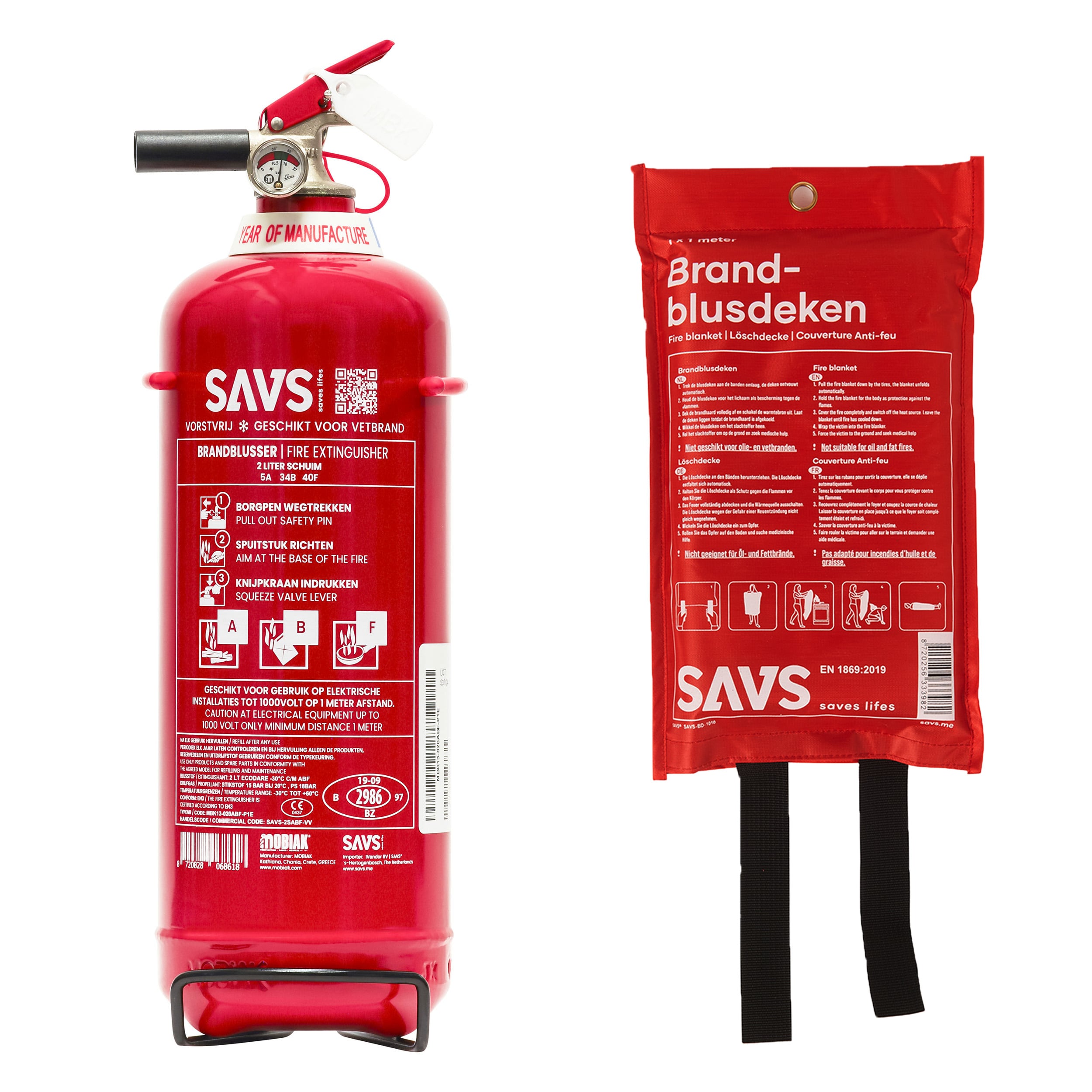 SAVS Brandblus box - Vetblusser 2 Liter + Blusdeken - M