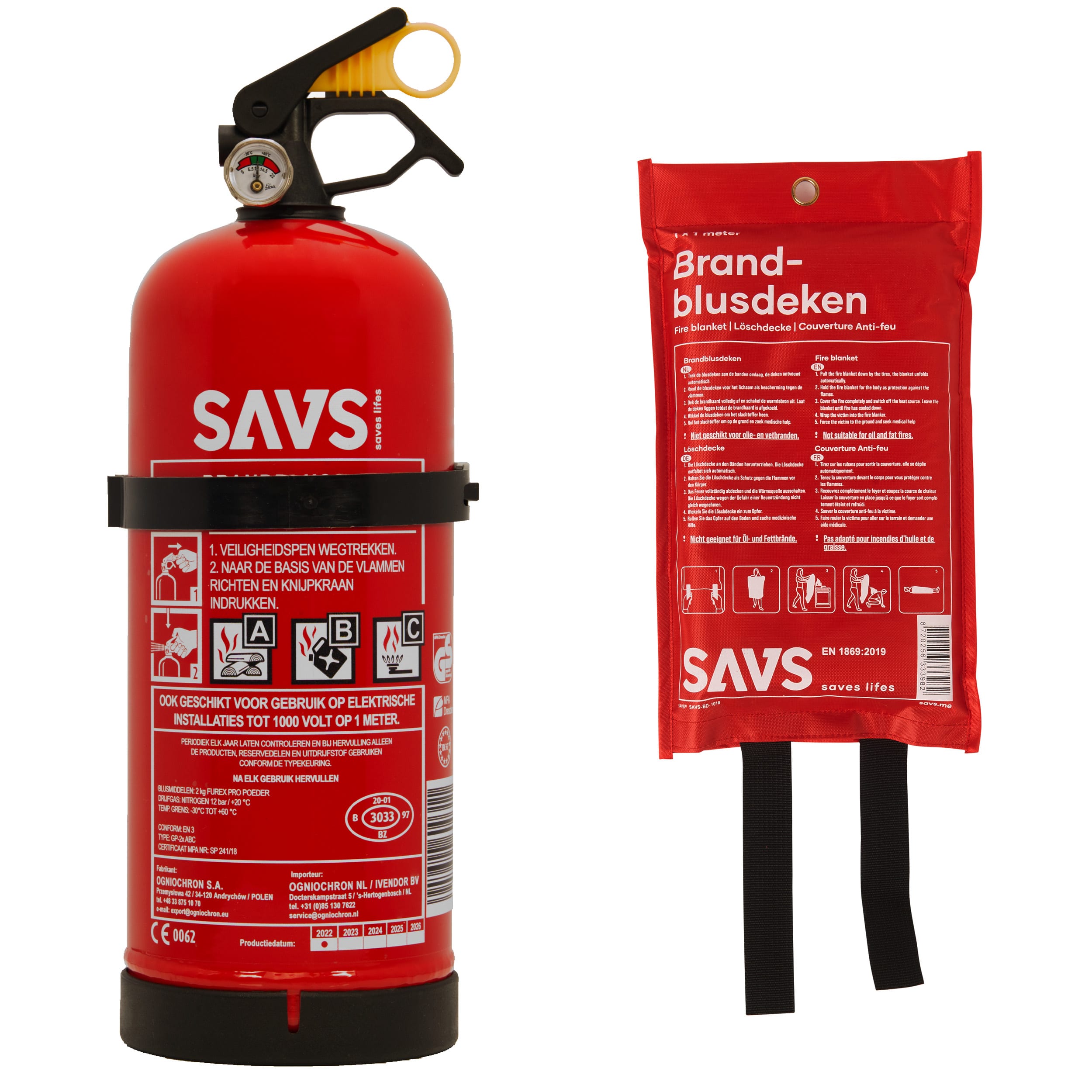 SAVS® Brandblus box Poederblusser Blusdeken M