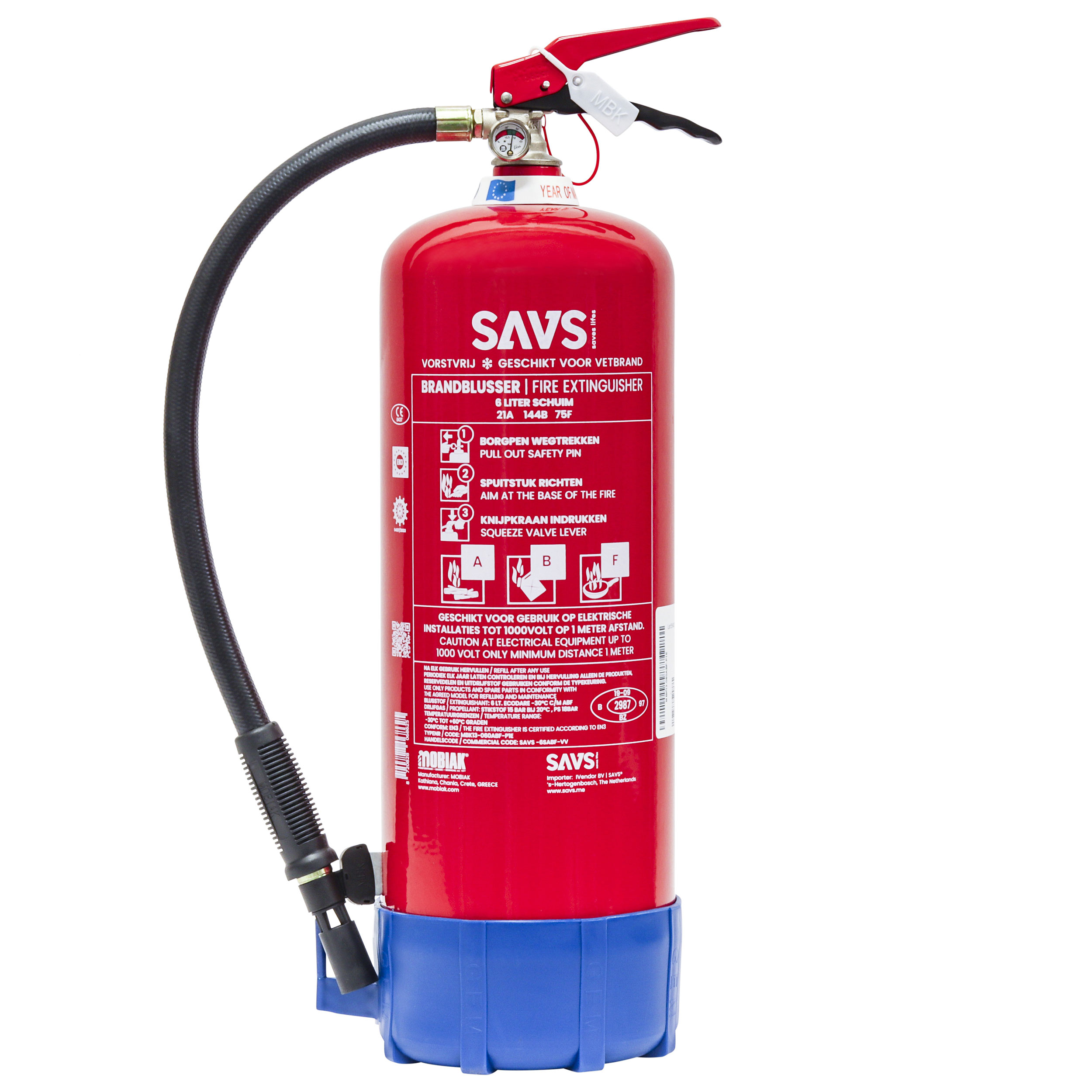 SAVS schuimblusser 6 Liter ABF vorstvrij