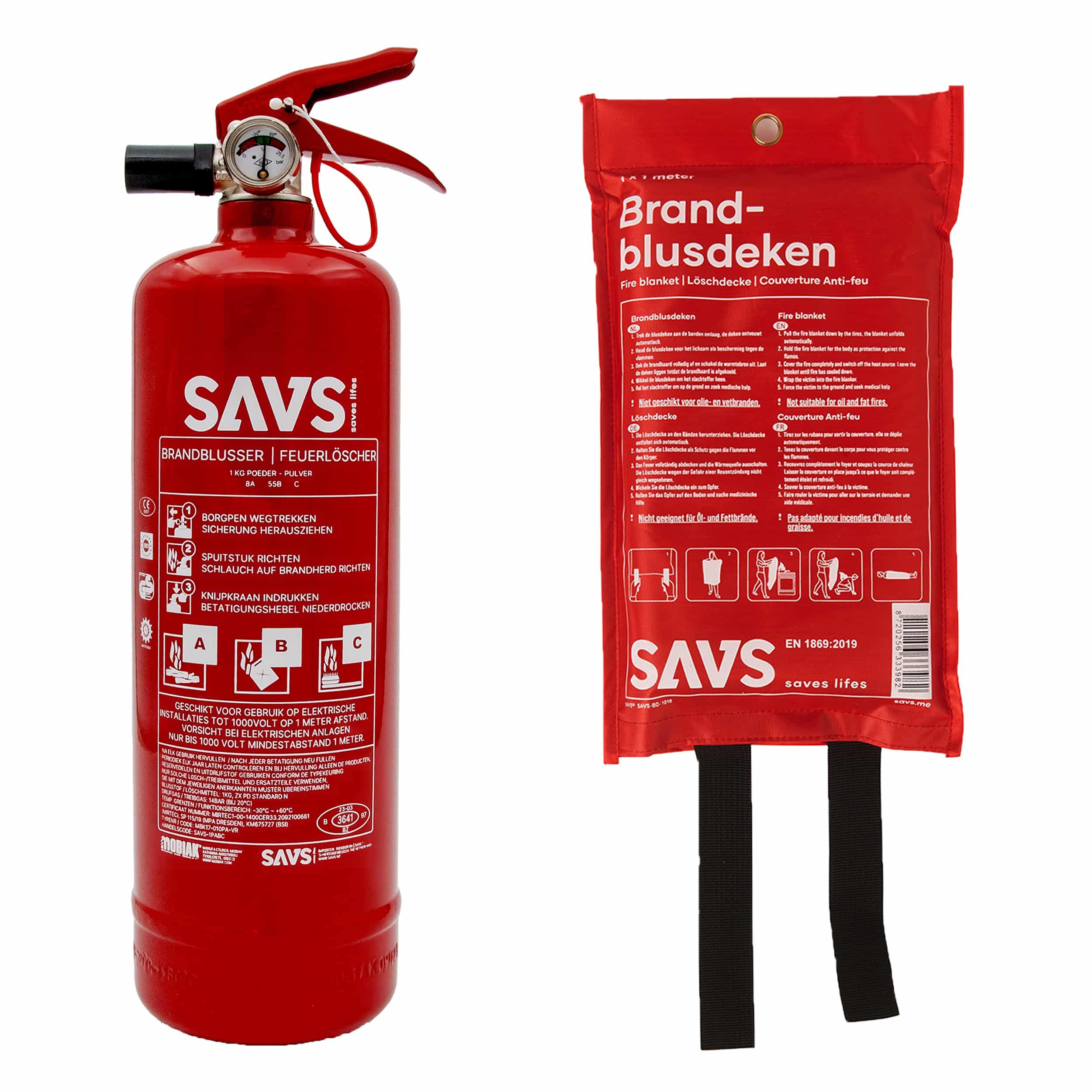 SAVS® Brandblus box - Poederblusser + Blusdeken - S