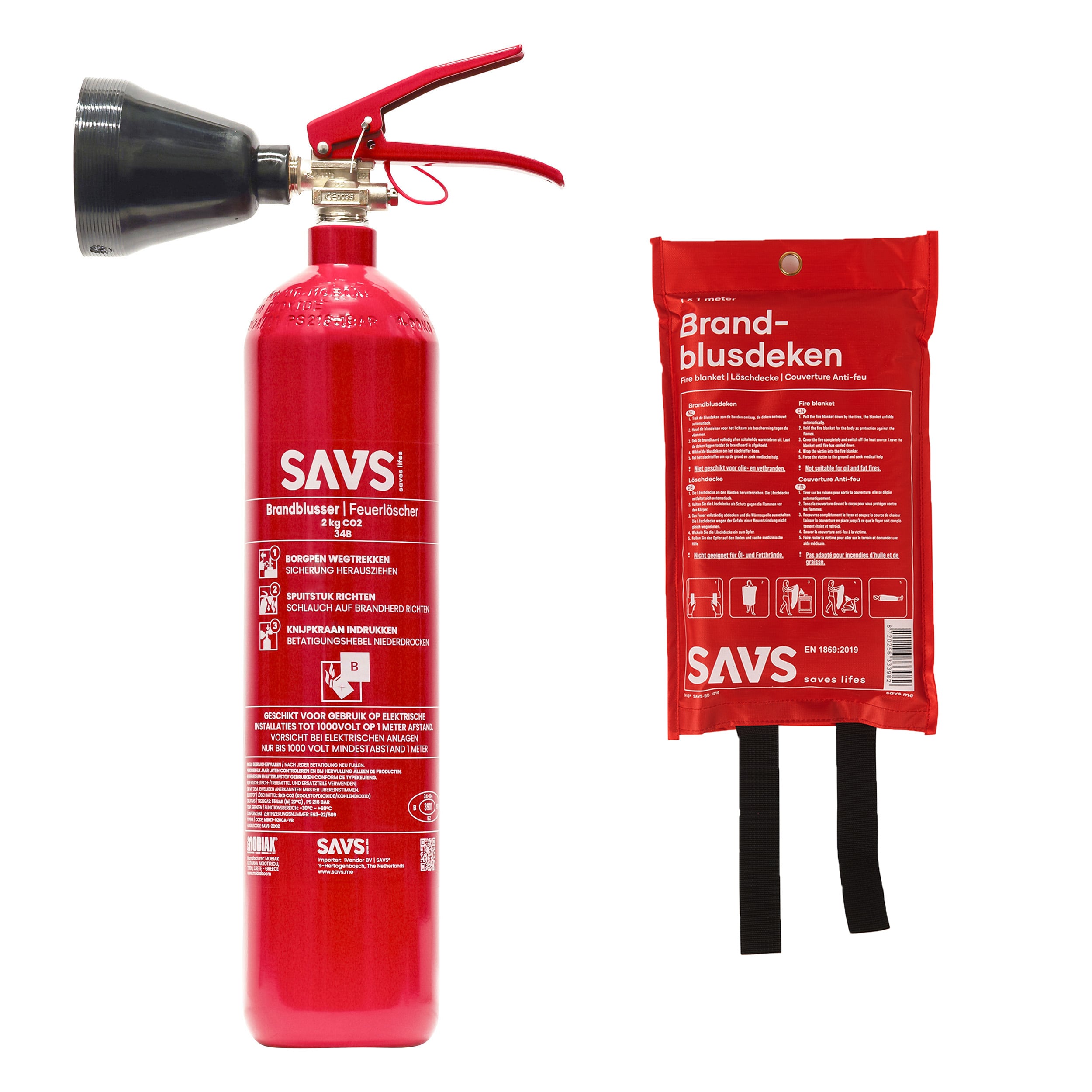 SAVS Brandblus box - CO2 blusser 2 kg + Blusdeken - M