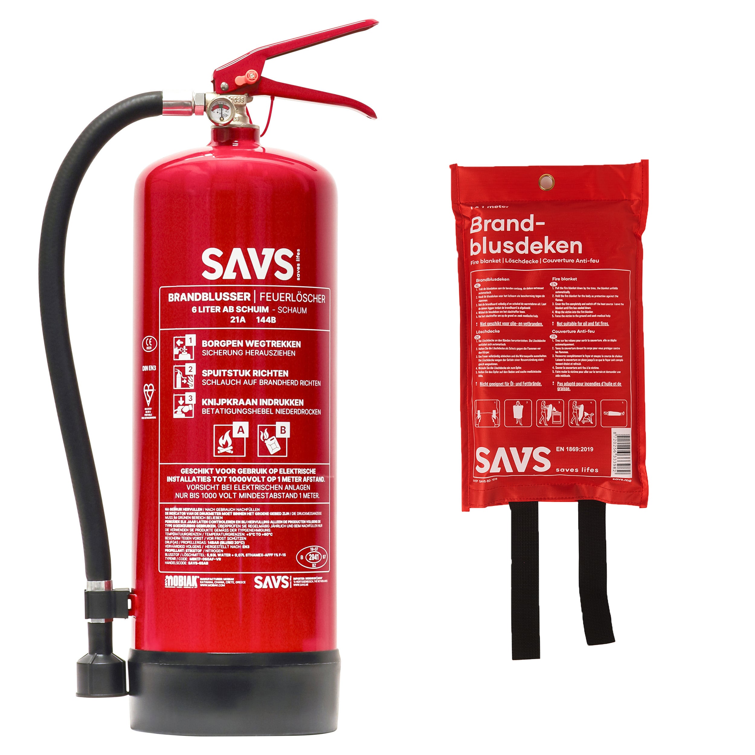 SAVS Brandblus box - Schuimblusser 6 Liter + Blusdeken - XL