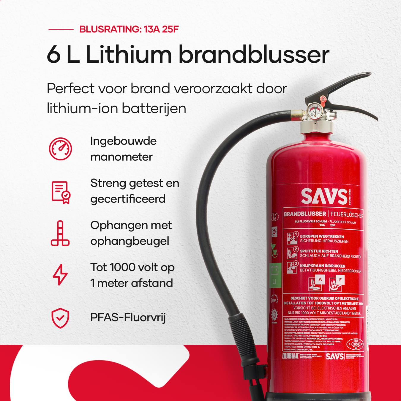 Koop SAVS Lithium brandblusser schuim 6 Liter AF Fluorvrij