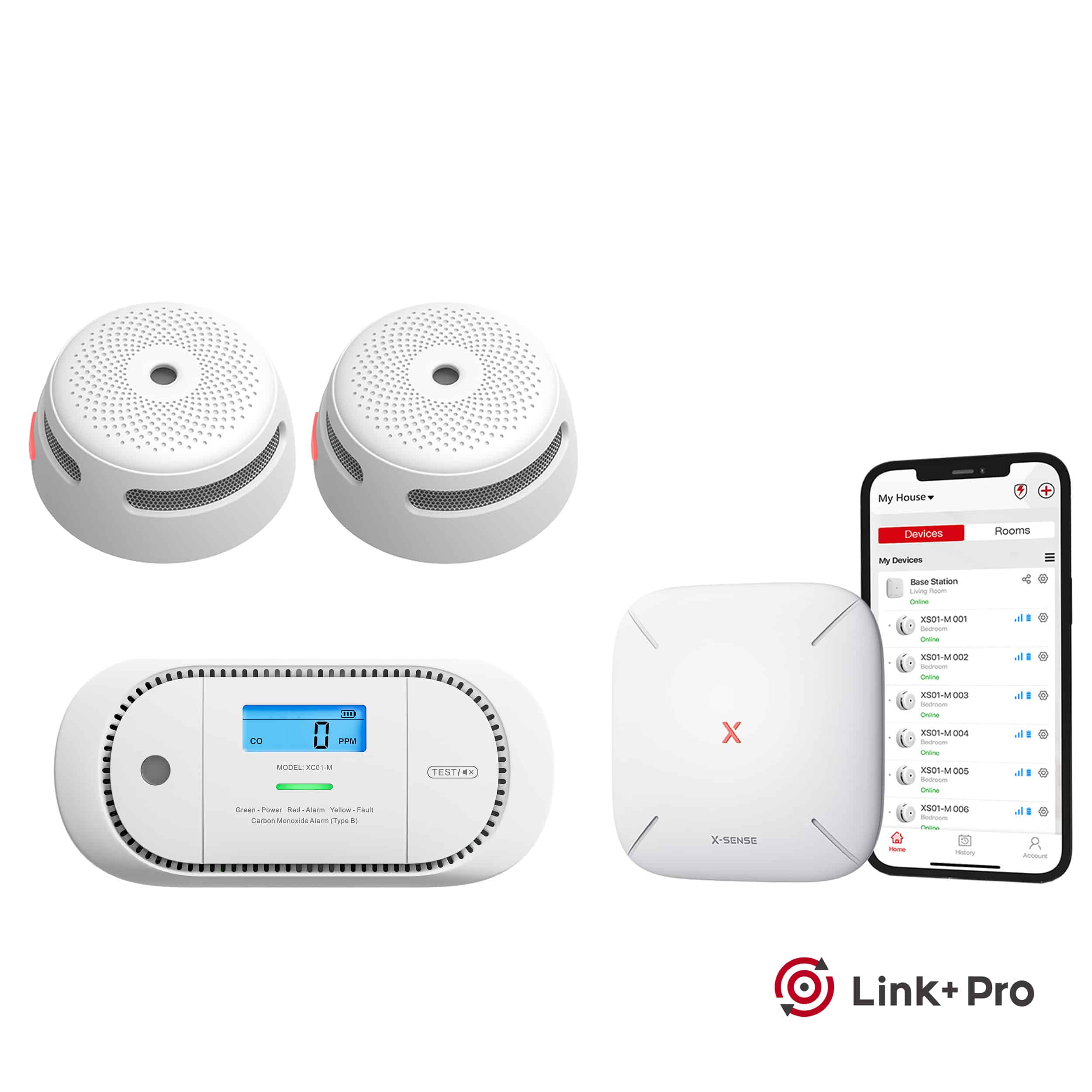 X-Sense Link+ Pro Safety Bundel - 2 Rookmelders, 1 Koolmonoxidemelder en Base Station