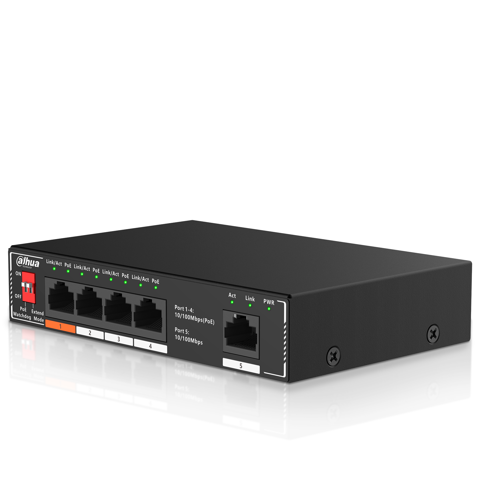Dahua PoE Ethernet Switch - 5 Poorten incl. uplink - Unmanaged - 5 x 10 / 100 Mbps - Hi-PoE 60W Poort - Internet - Netwerk splitter - DH-SF1005P