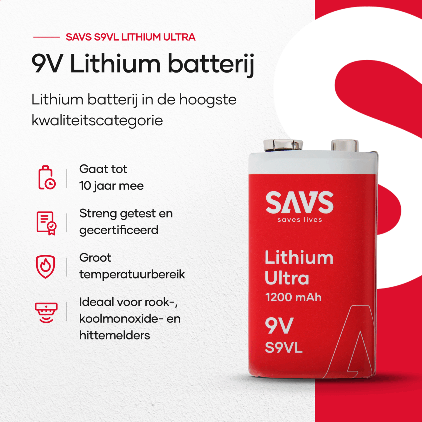 Koop SAVS S9VL 9V Lithium batterij - 3-pack