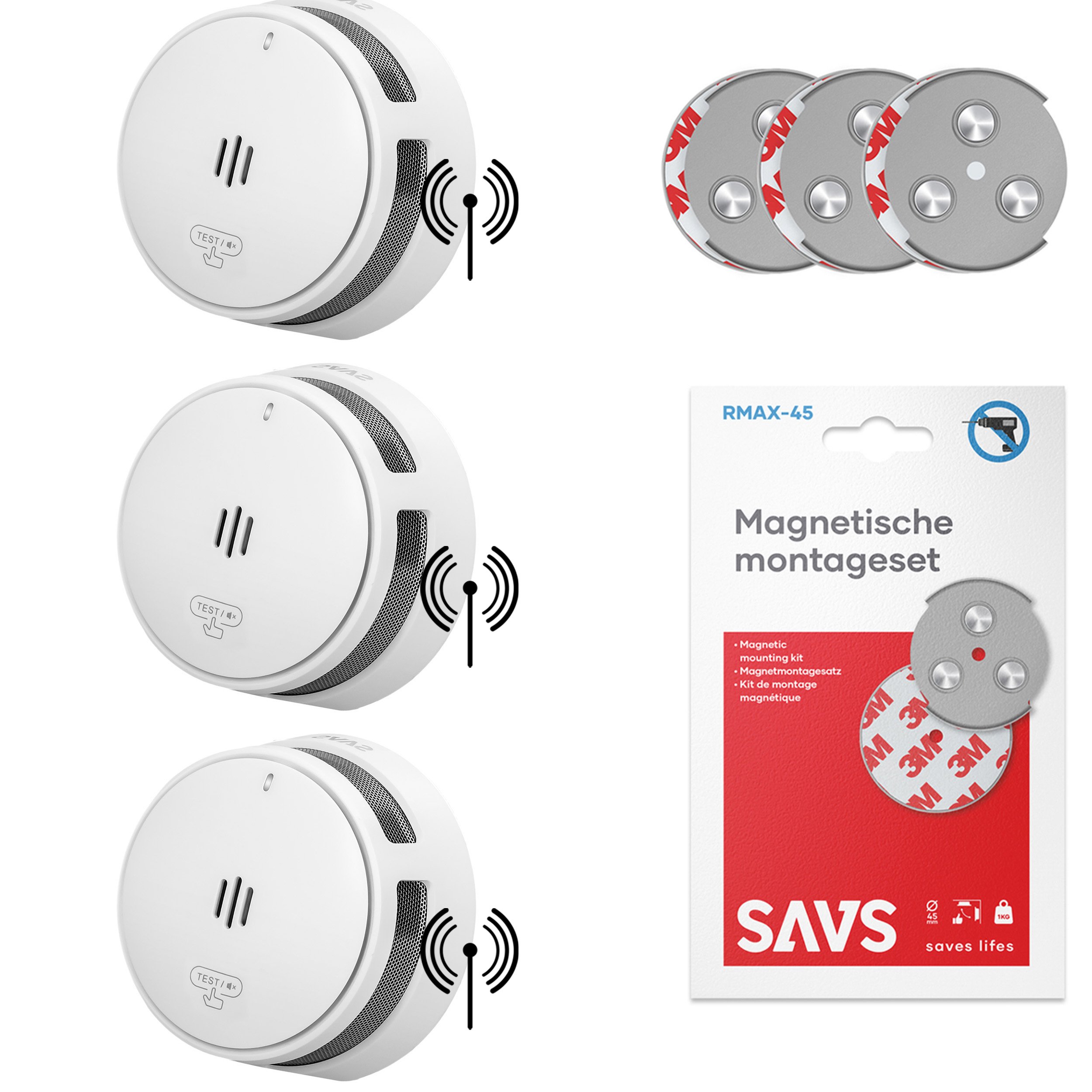SAVS S10-W Rookmelder RF 10 jaar 3-pack + RMAX