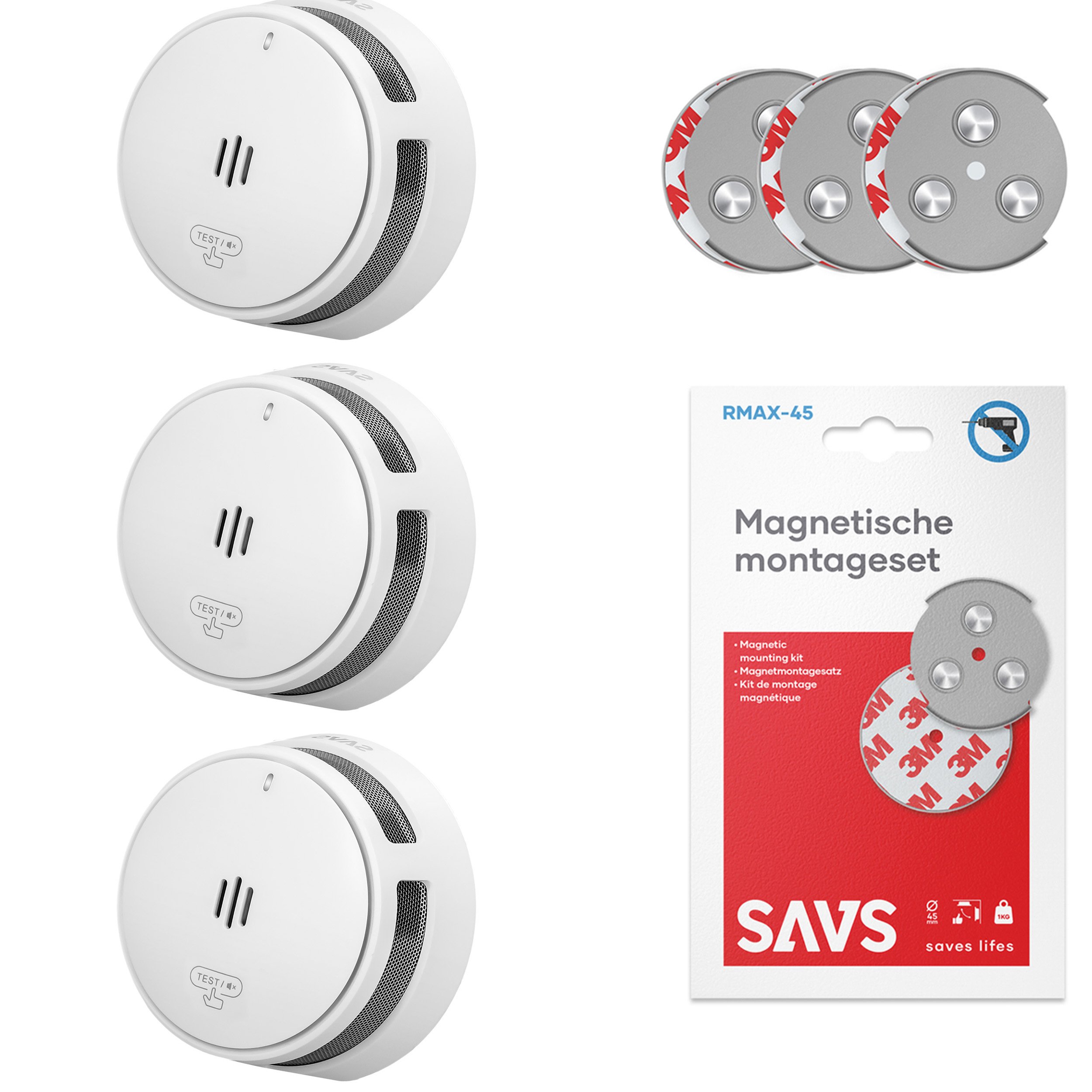 Savs S10 Rookmelder Met Magneet Montage - 3-pack - 10 Jaar Batterij - Compact Design