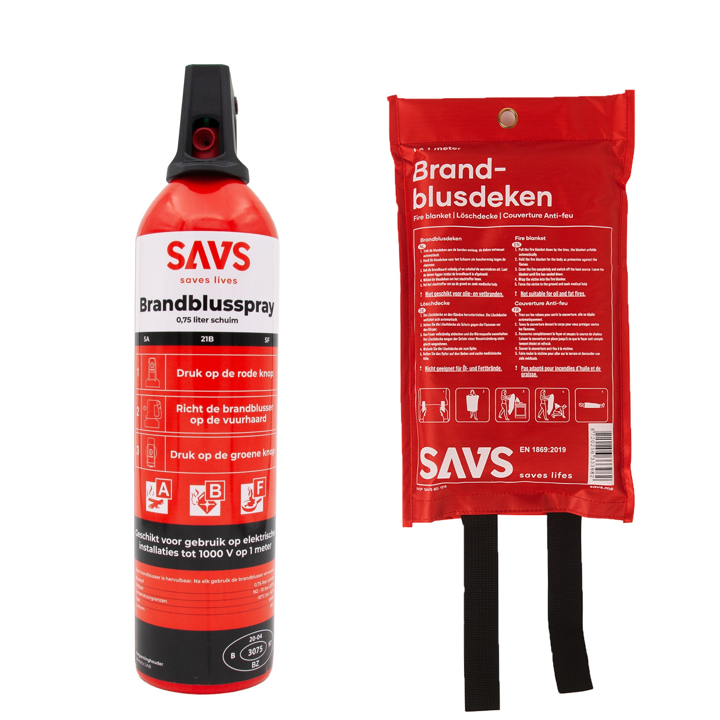 SAVS® Brandblus box - Sprayblusser + Blusdeken - S