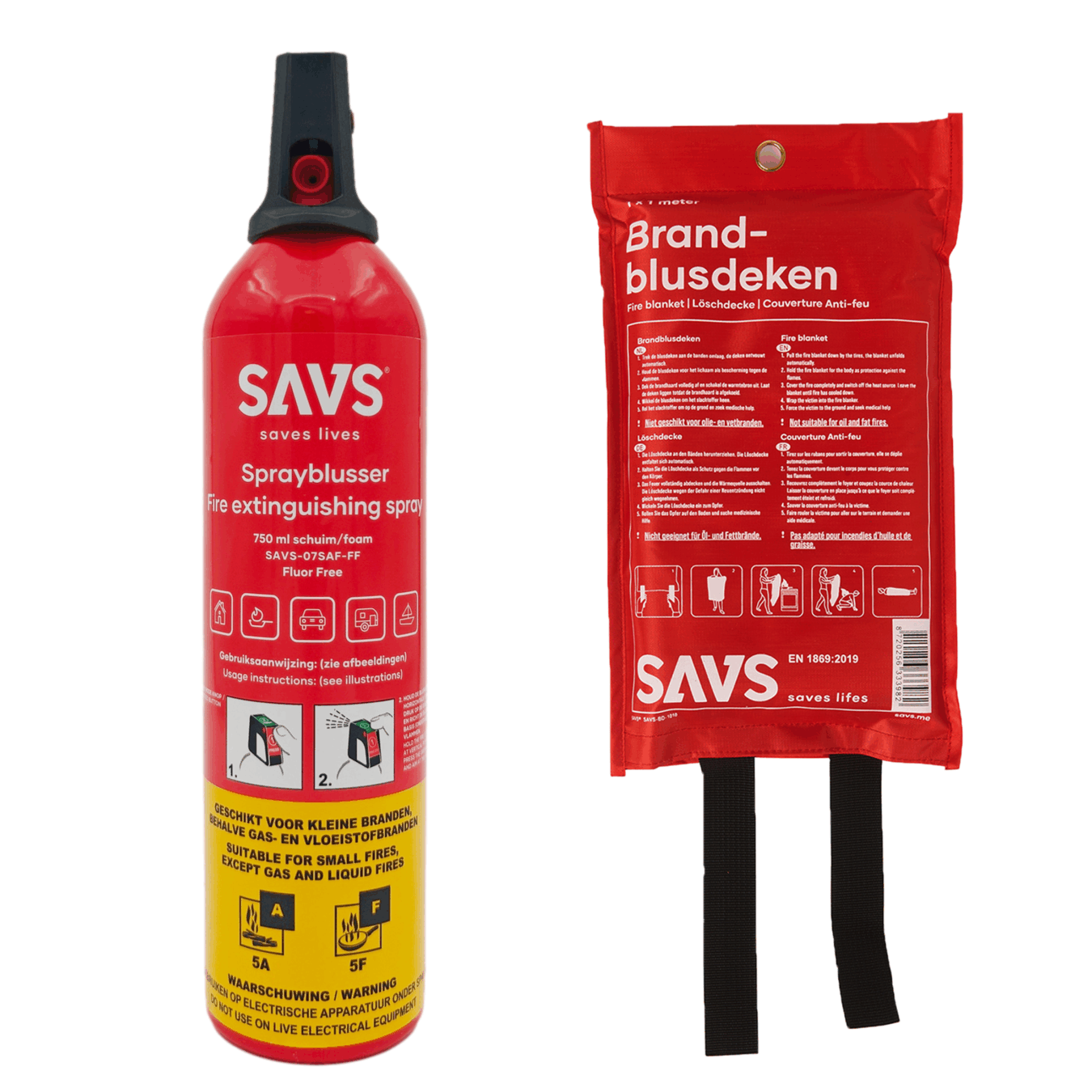 Koop SAVS Brandblus box – Sprayblusser 750 ml + Blusdeken – S