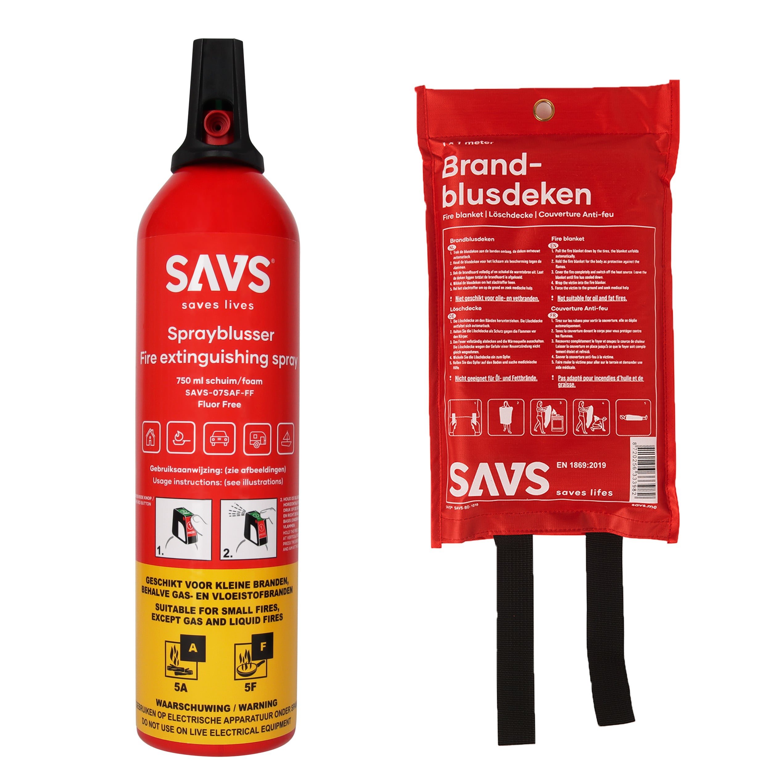 SAVS Brandblus box - Sprayblusser 750 ml + Blusdeken - S