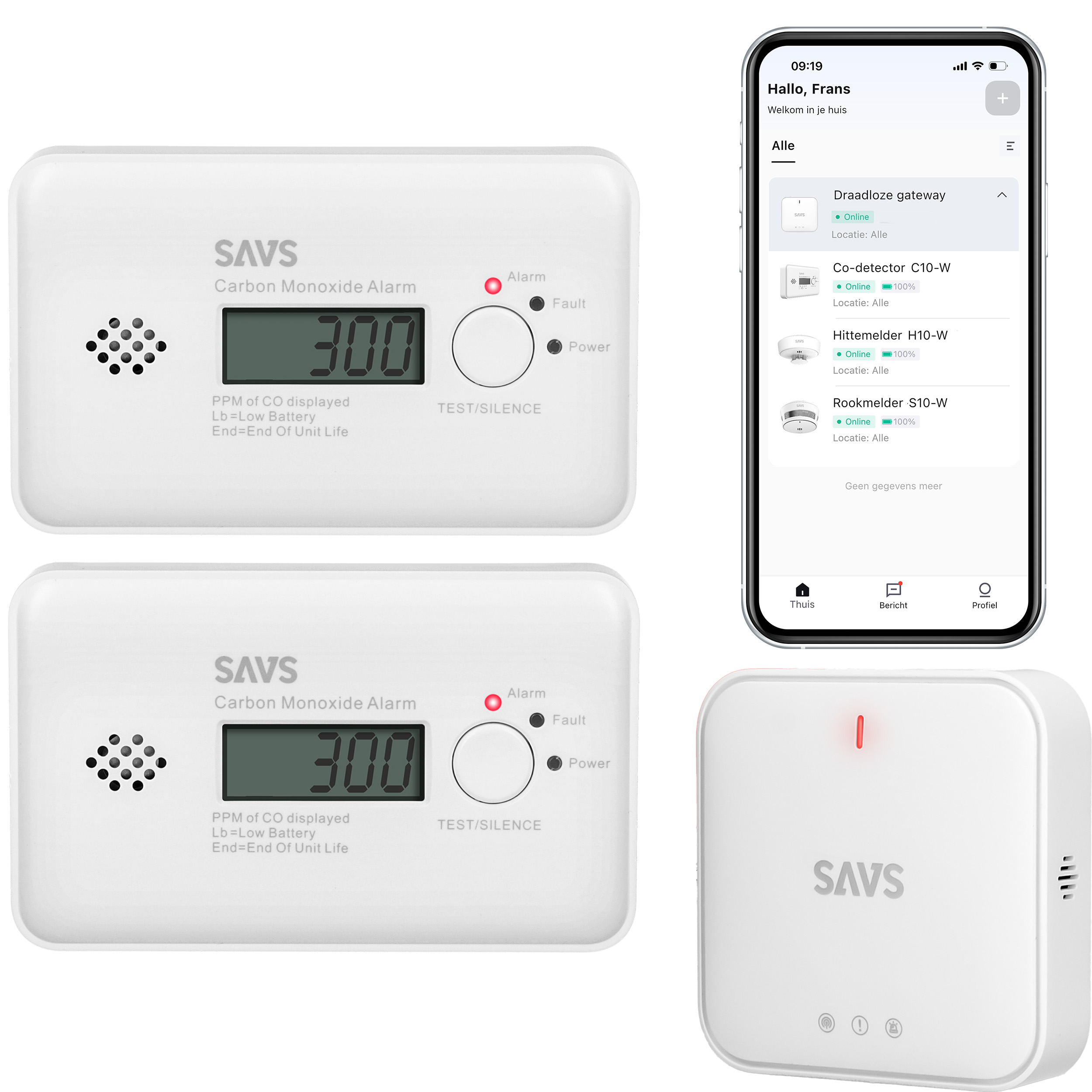 SAVS LinkSmart bundel - 2 Koolmonoxidemelders en Base Station