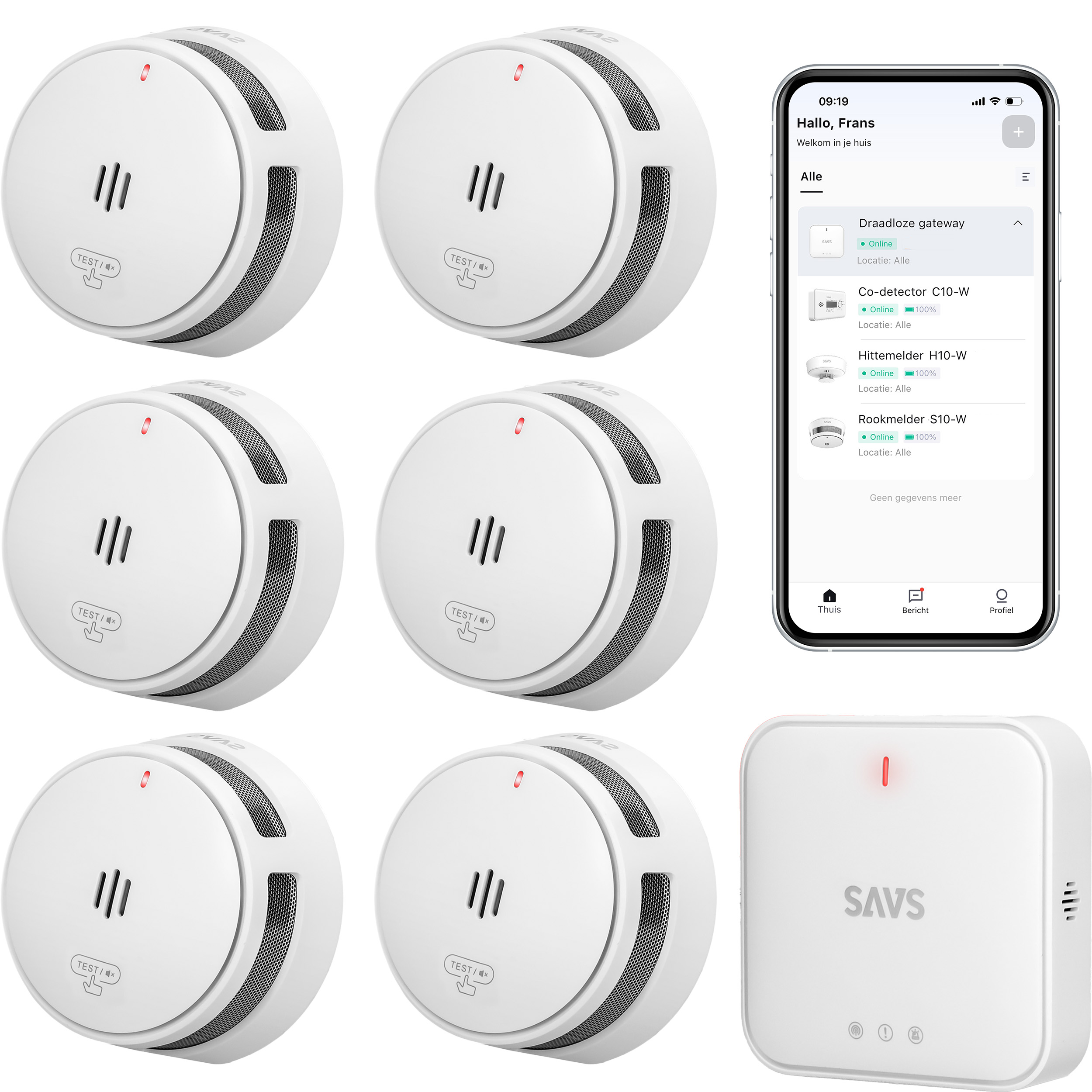 SAVS LinkSmart bundel - 6 Rookmelders en Base Station