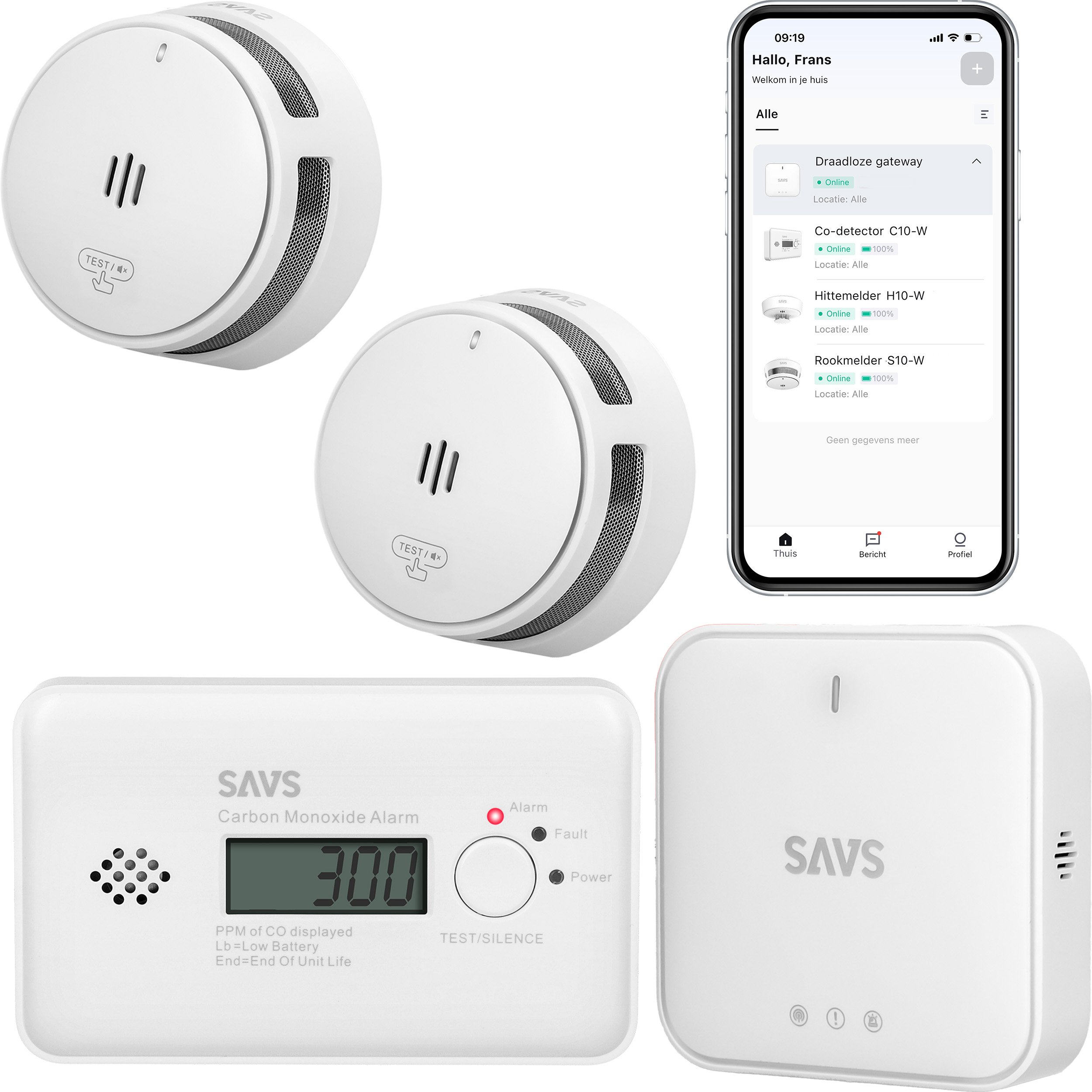 SAVS LinkSmart® bundel - 2 Rookmelders, 1 Koolmonoxidemelder en Base Station