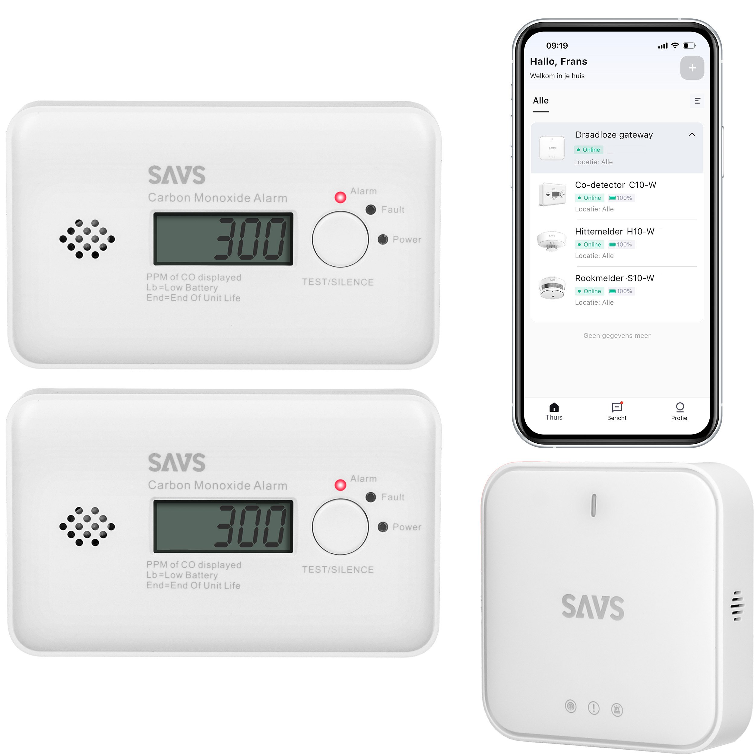 SAVS LinkSmart® bundel - 2 Koolmonoxidemelders en Base Station
