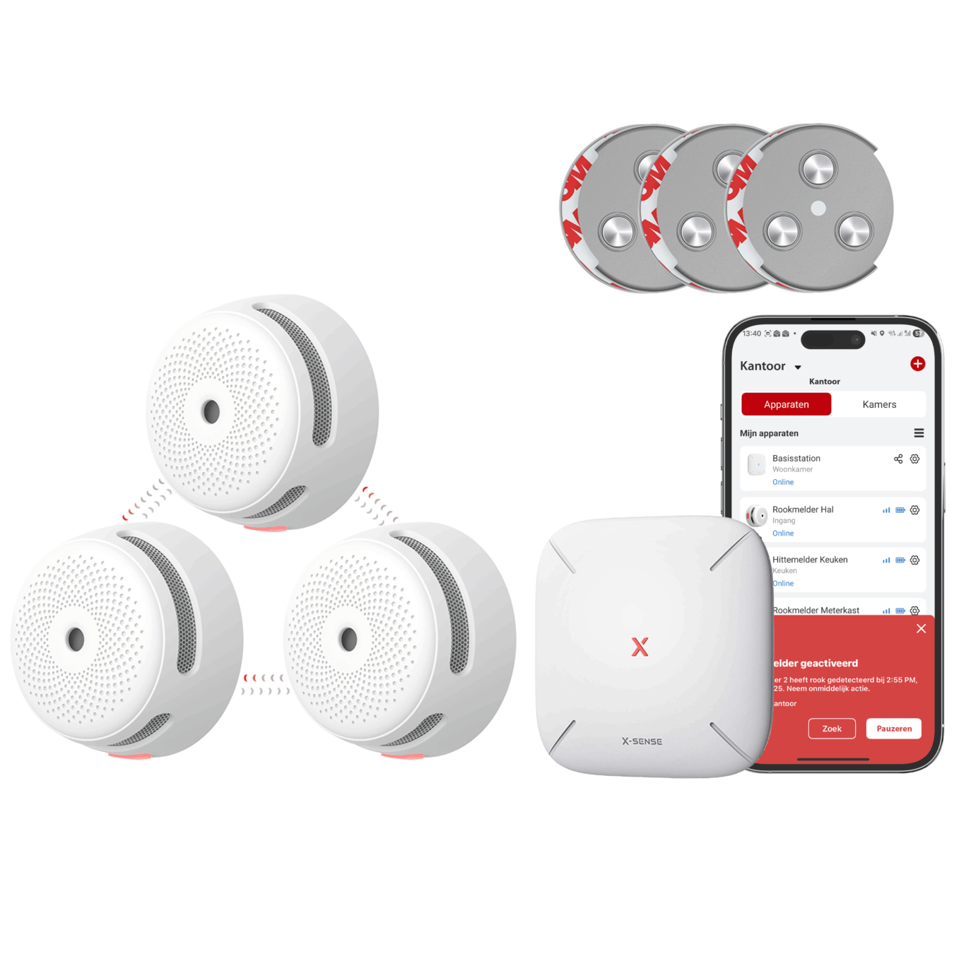 Koop X-Sense XS01-M Rookmelder - 3 pack + SAVS® Montageset en Base Station