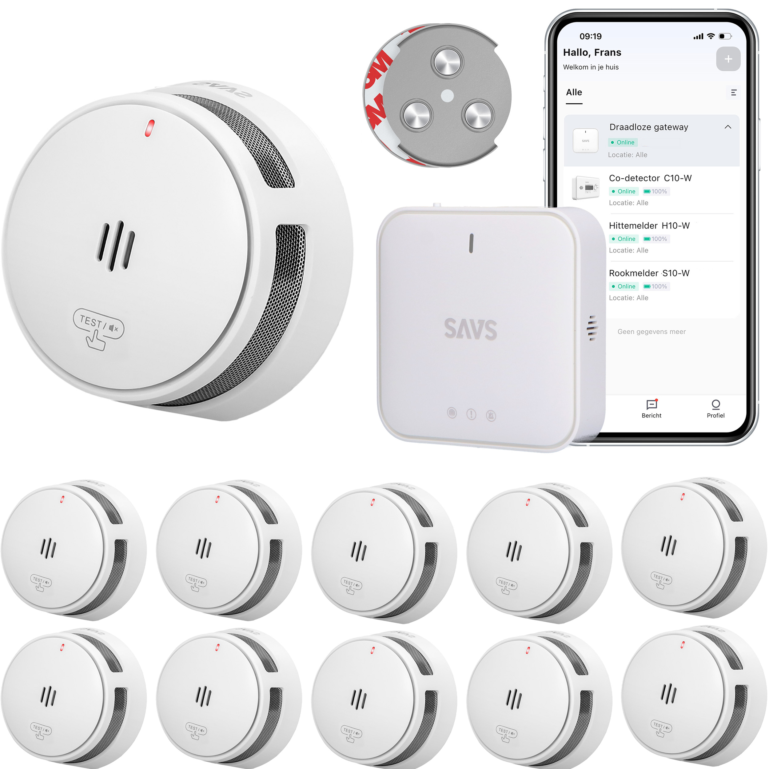 SAVS LinkSmart bundel - 10 Rookmelders, Magnetische montageset en Base Station