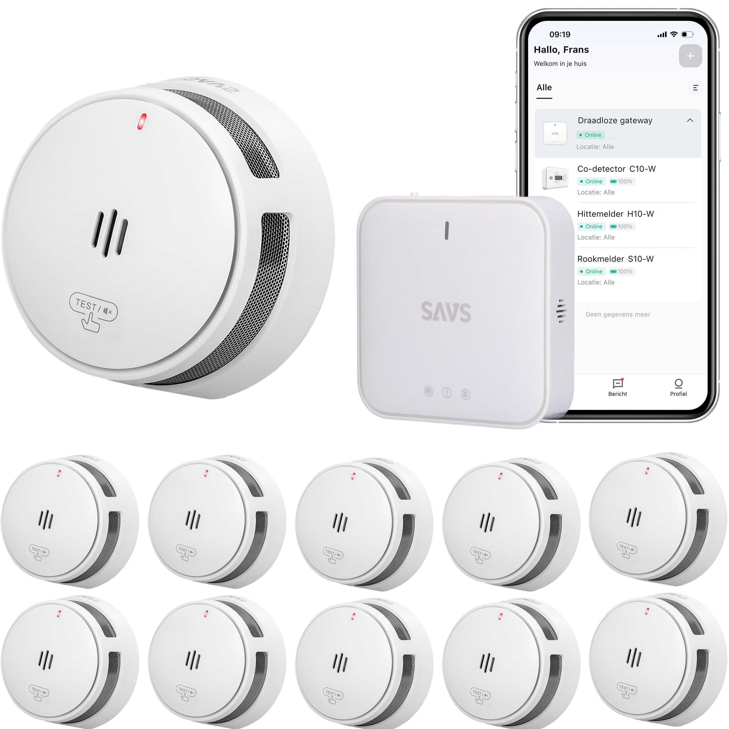 SAVS Linksmart® bundel - 10 Slimme rookmelders en Base Station