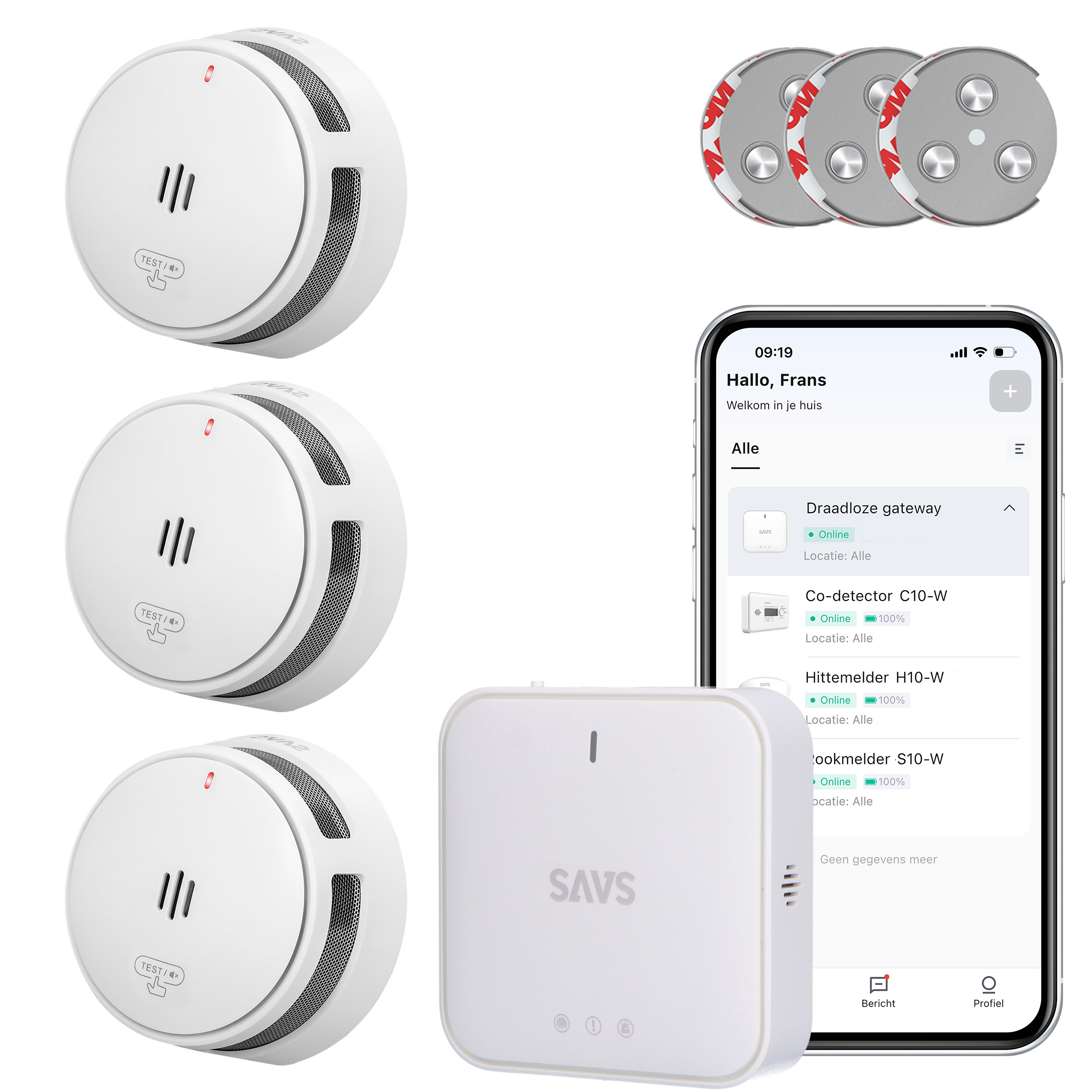 SAVS LinkSmart bundel - 3 Rookmelders, Magnetische montageset en Base Station