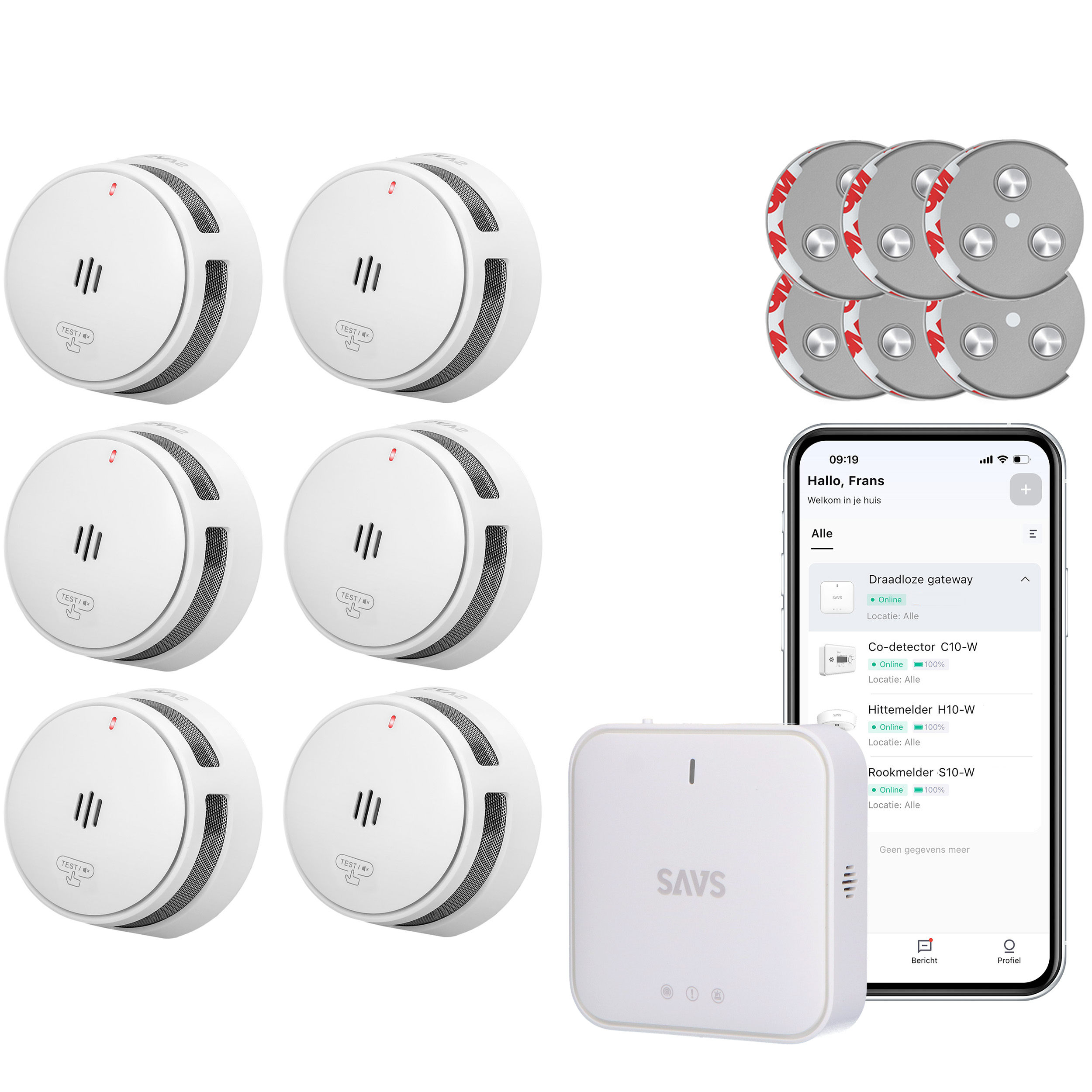 SAVS LinkSmart bundel - 6 Rookmelders, Magnetische montageset en Base Station