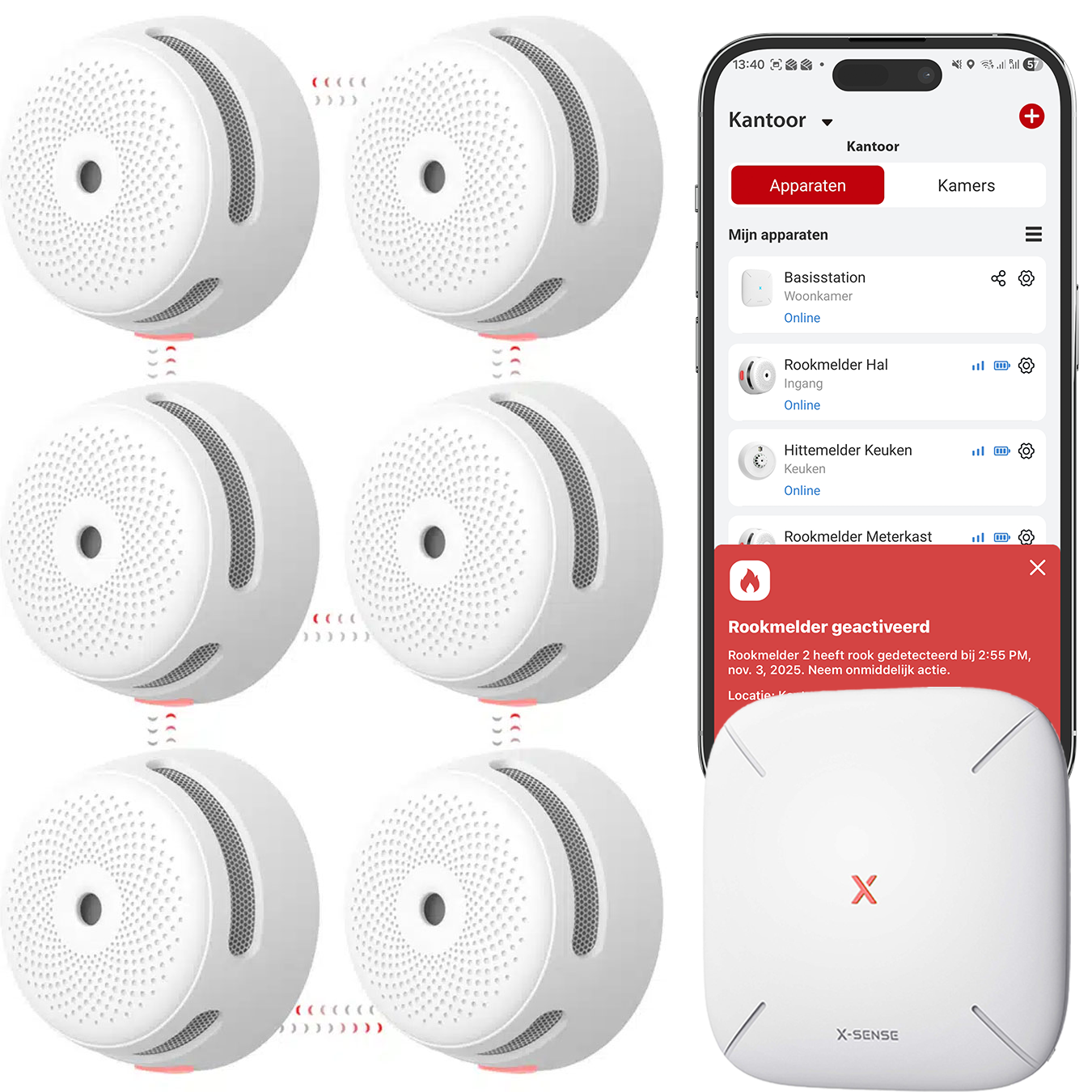Koop X-Sense Link+ Pro bundel – 6 Slimme rookmelders en Base Station