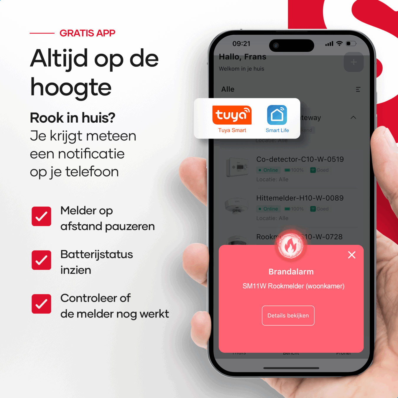 Koop SAVS SM11W Rookmelder Slim - Tuya