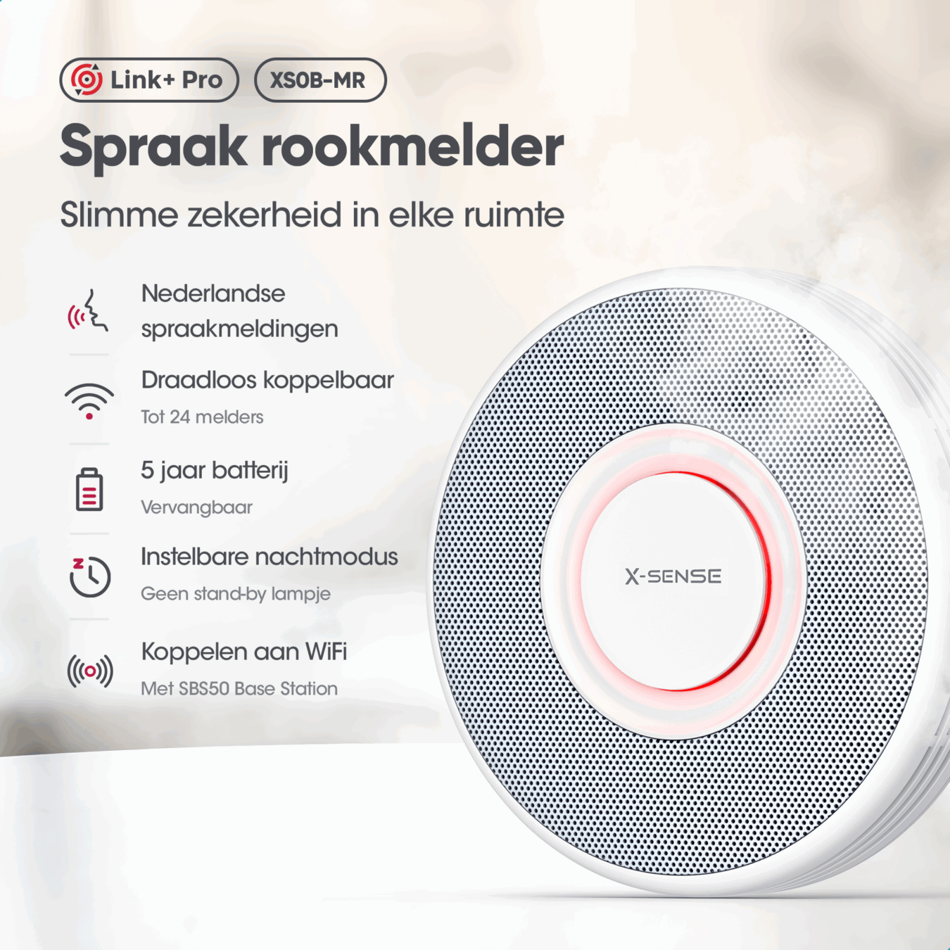 Koop X-Sense XS0B-MR Slimme Rookmelder bundel 4 pack Link+ Pro - Gesproken meldingen