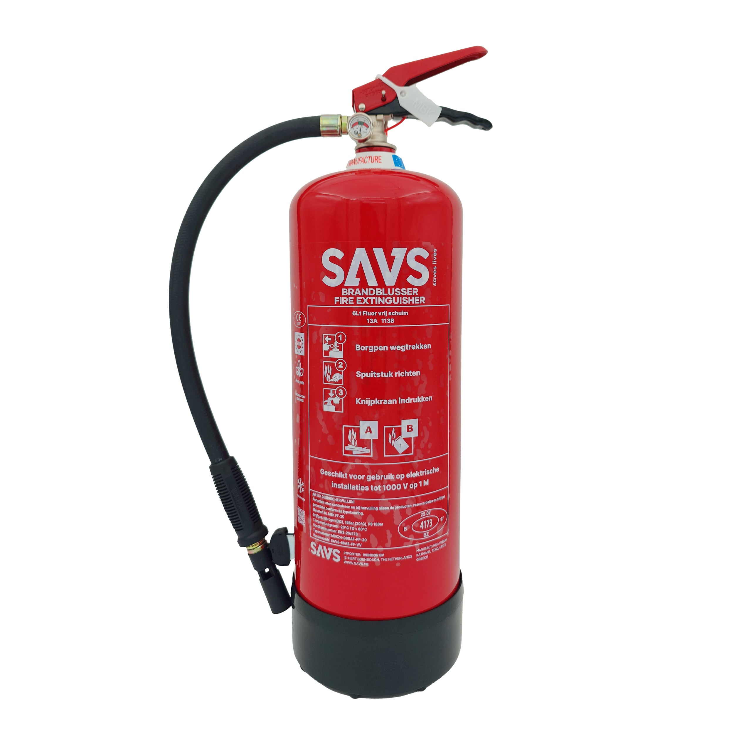 SAVS schuimblusser 6 liter AB 100% PFAS-Fluorvrij en vorstvrij