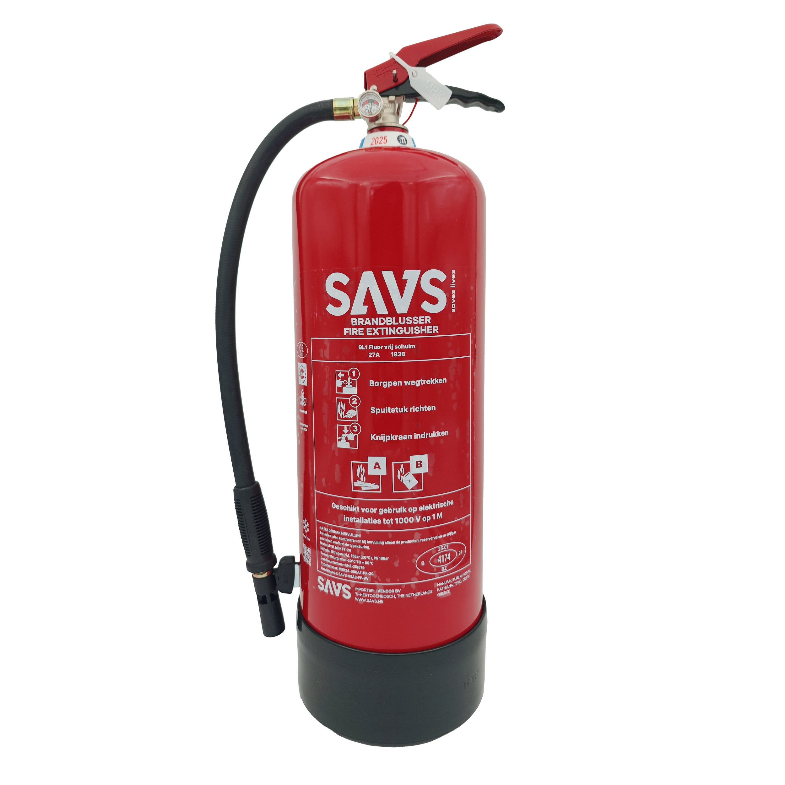 SAVS schuimblusser 9 liter AB 100% PFAS-Fluorvrij en vorstvrij