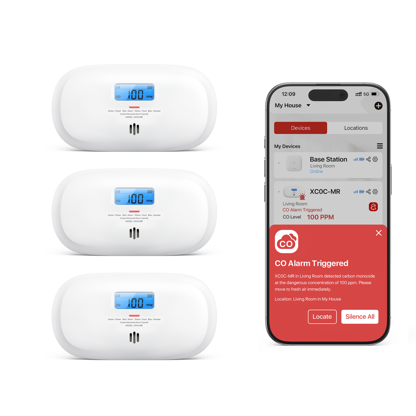 Koop X-Sense XC0C-MR Slimme Koolmonoxidemelder - Link+ Pro 3-pack
