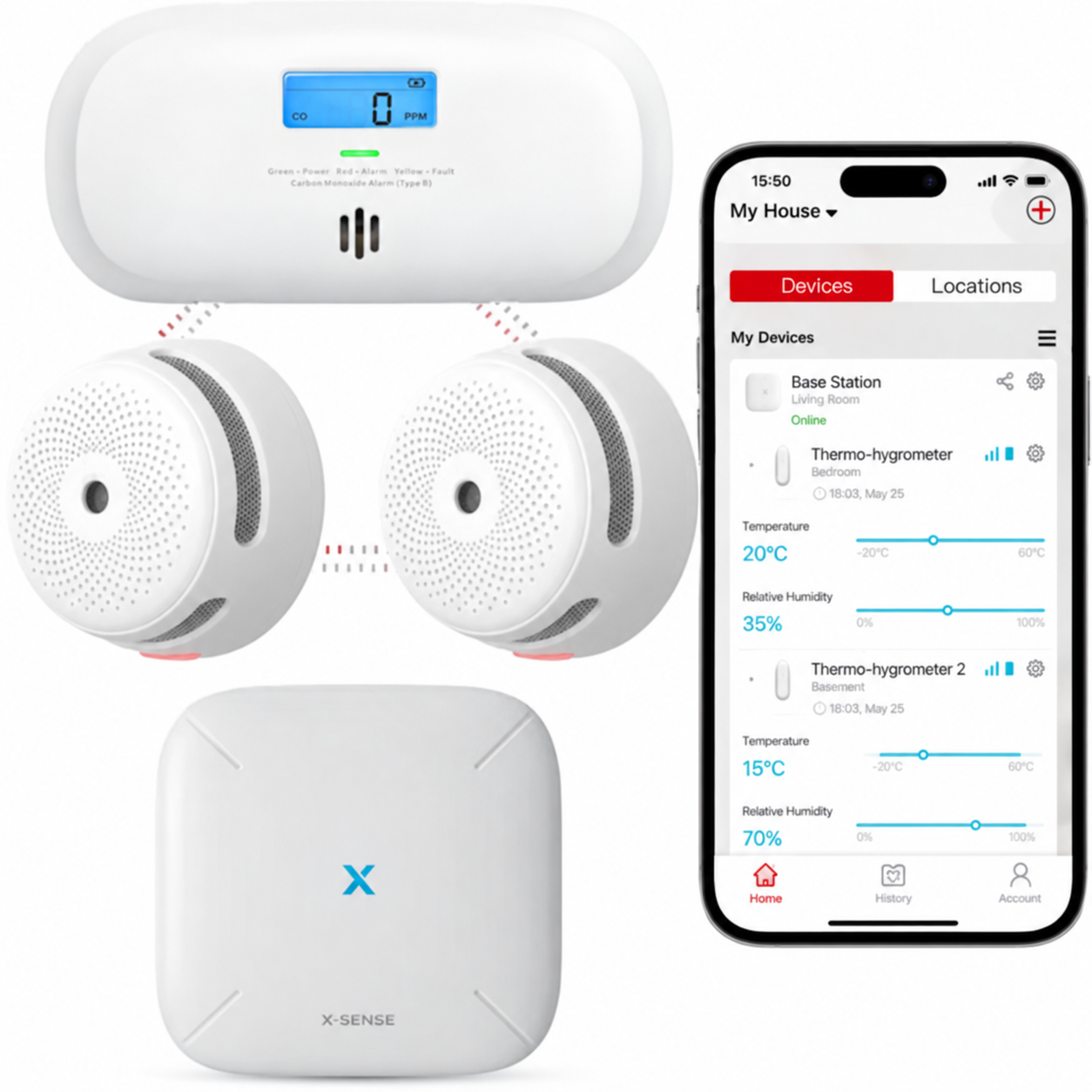 X-Sense Link+ Pro bundel - 2 Slimme rookmelders, 1 Koolmonoxidemelder en Base Station | X-SenseX-Sense CO-melder