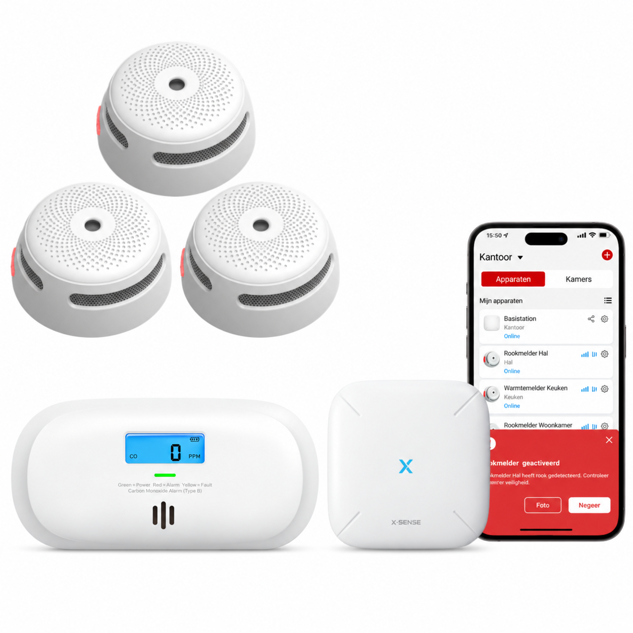X-Sense Link+ Pro bundel - 3 Rookmelders, 1 Koolmonoxidemelder en Base Station | X-Sense CO-melder
