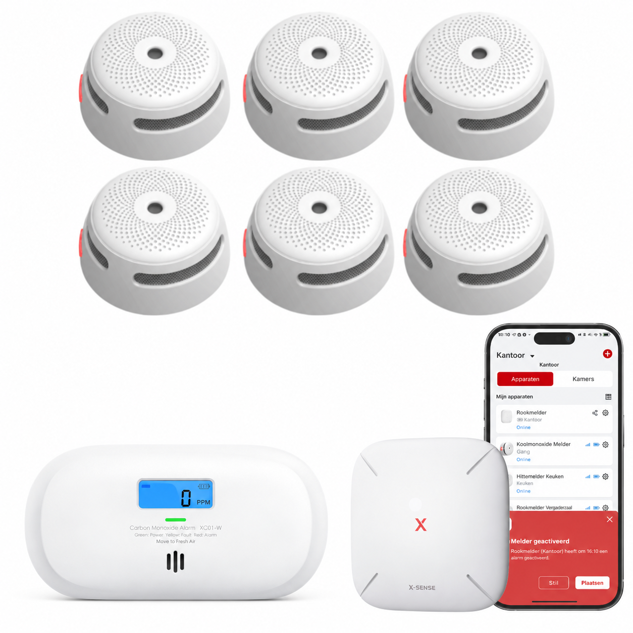 Koop X-Sense Link+ Pro bundel – 6 Rookmelders, 1 Koolmonoxidemelder en Base Station